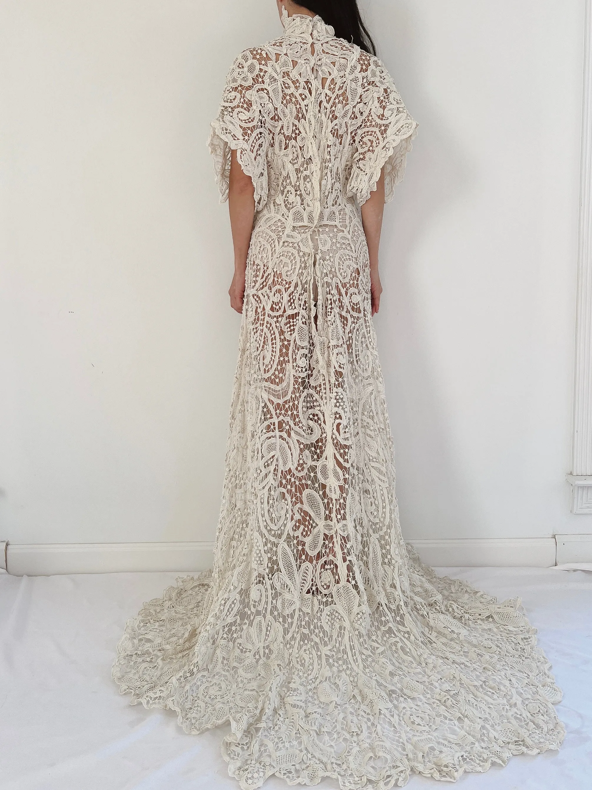 Rare Antique Battenburg Tape Lace Gown - S-M