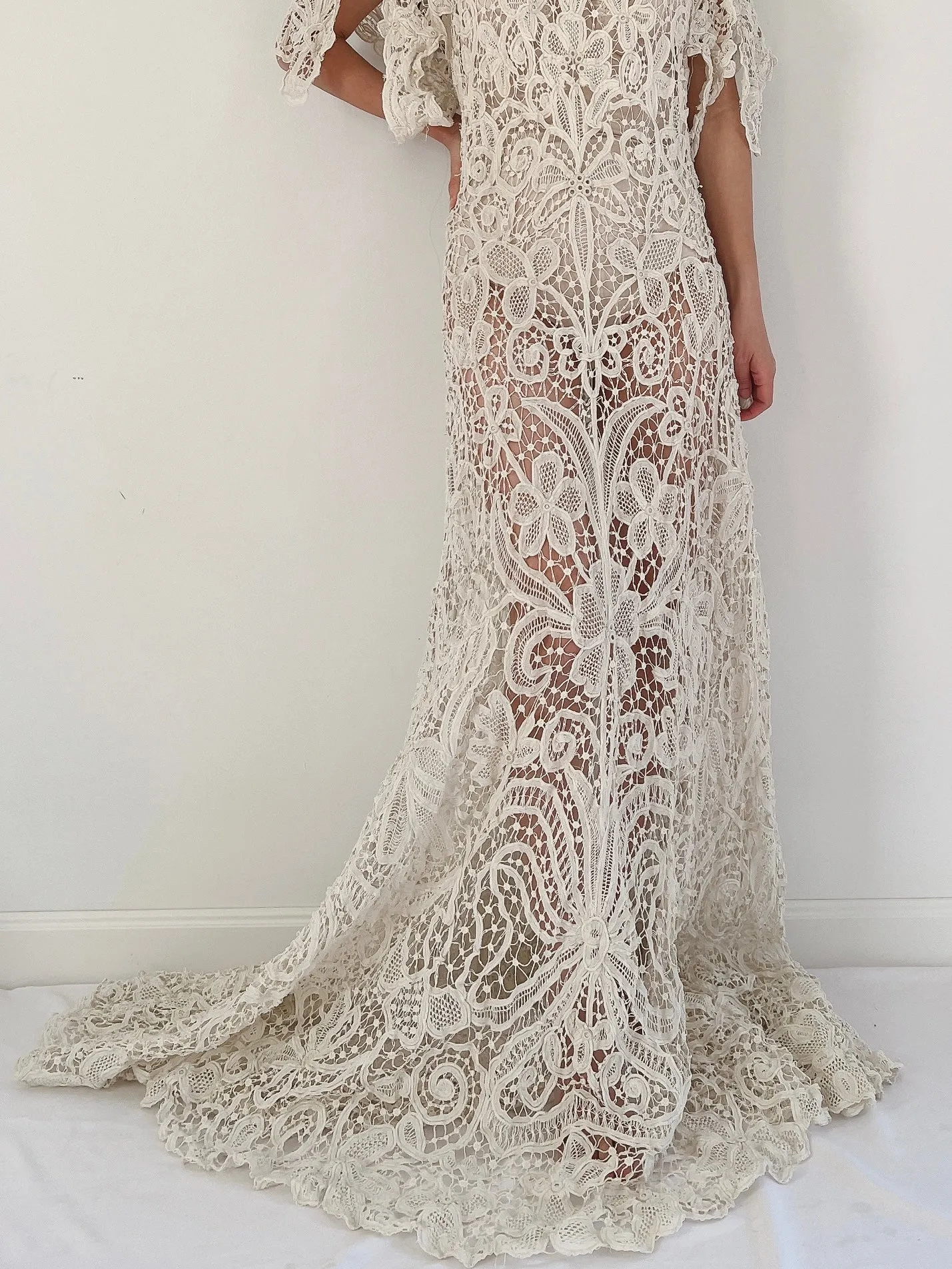 Rare Antique Battenburg Tape Lace Gown - S-M