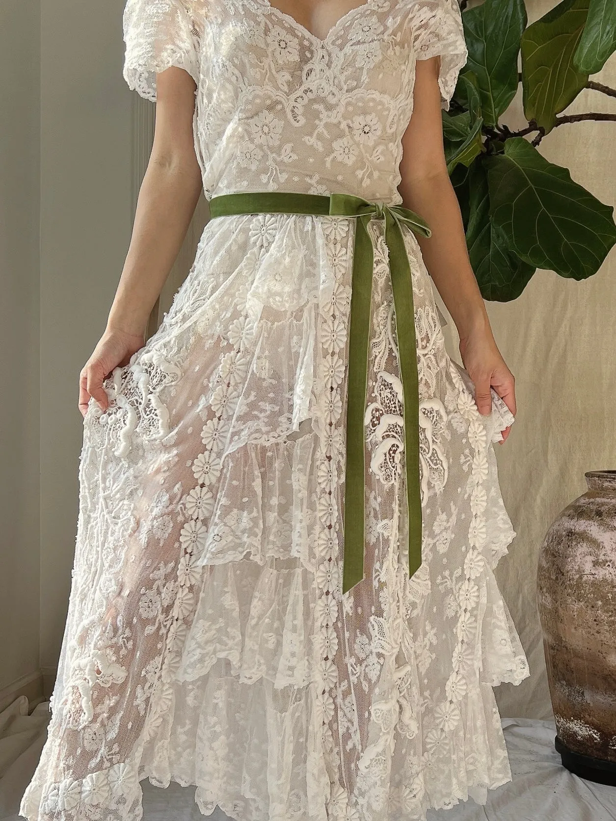 Rare Antique Mixed Lace Dress - XS
