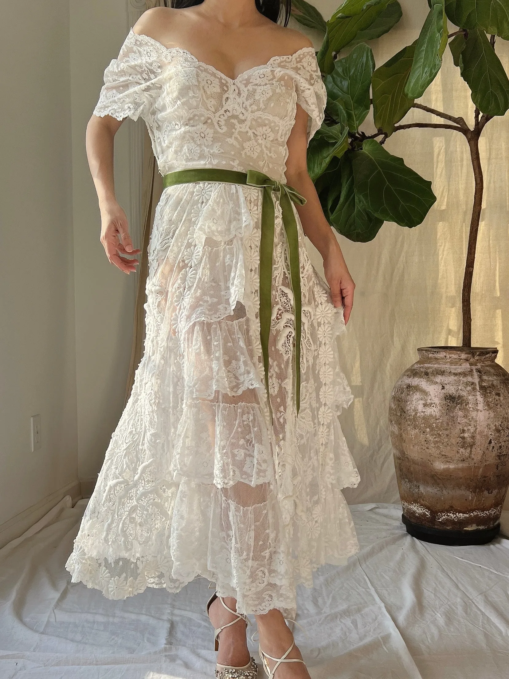 Rare Antique Mixed Lace Dress - XS