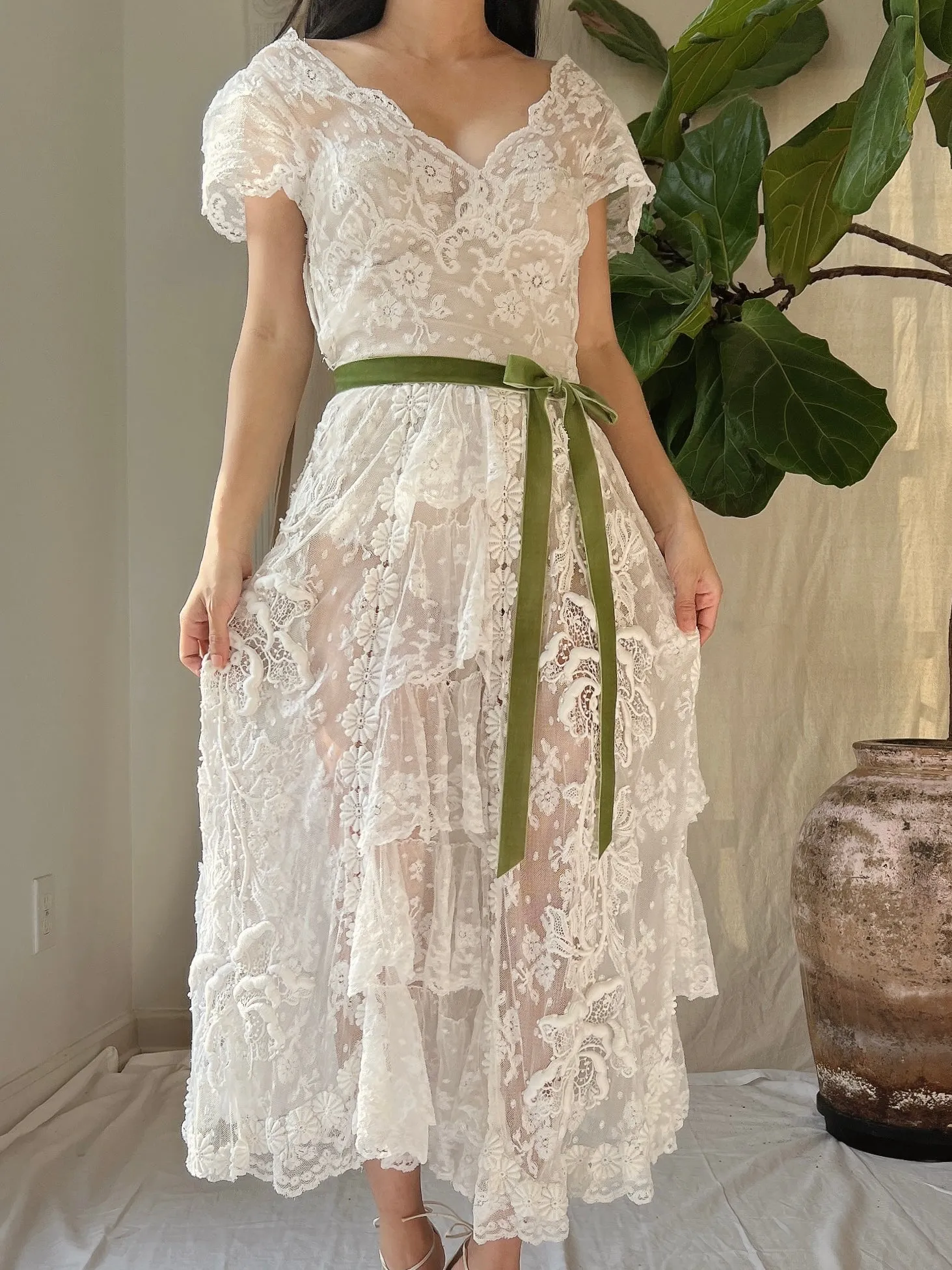 Rare Antique Mixed Lace Dress - XS