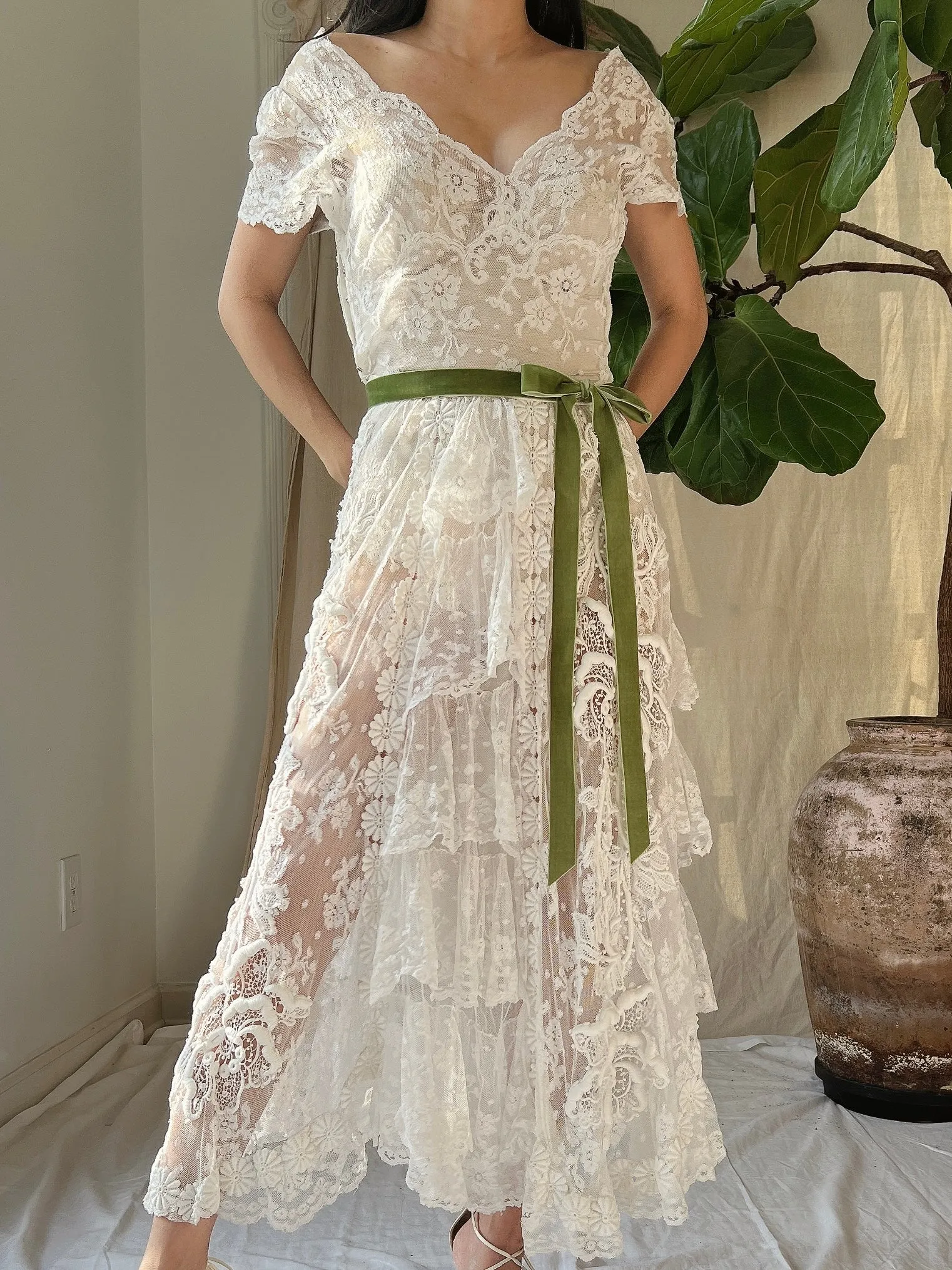 Rare Antique Mixed Lace Dress - XS