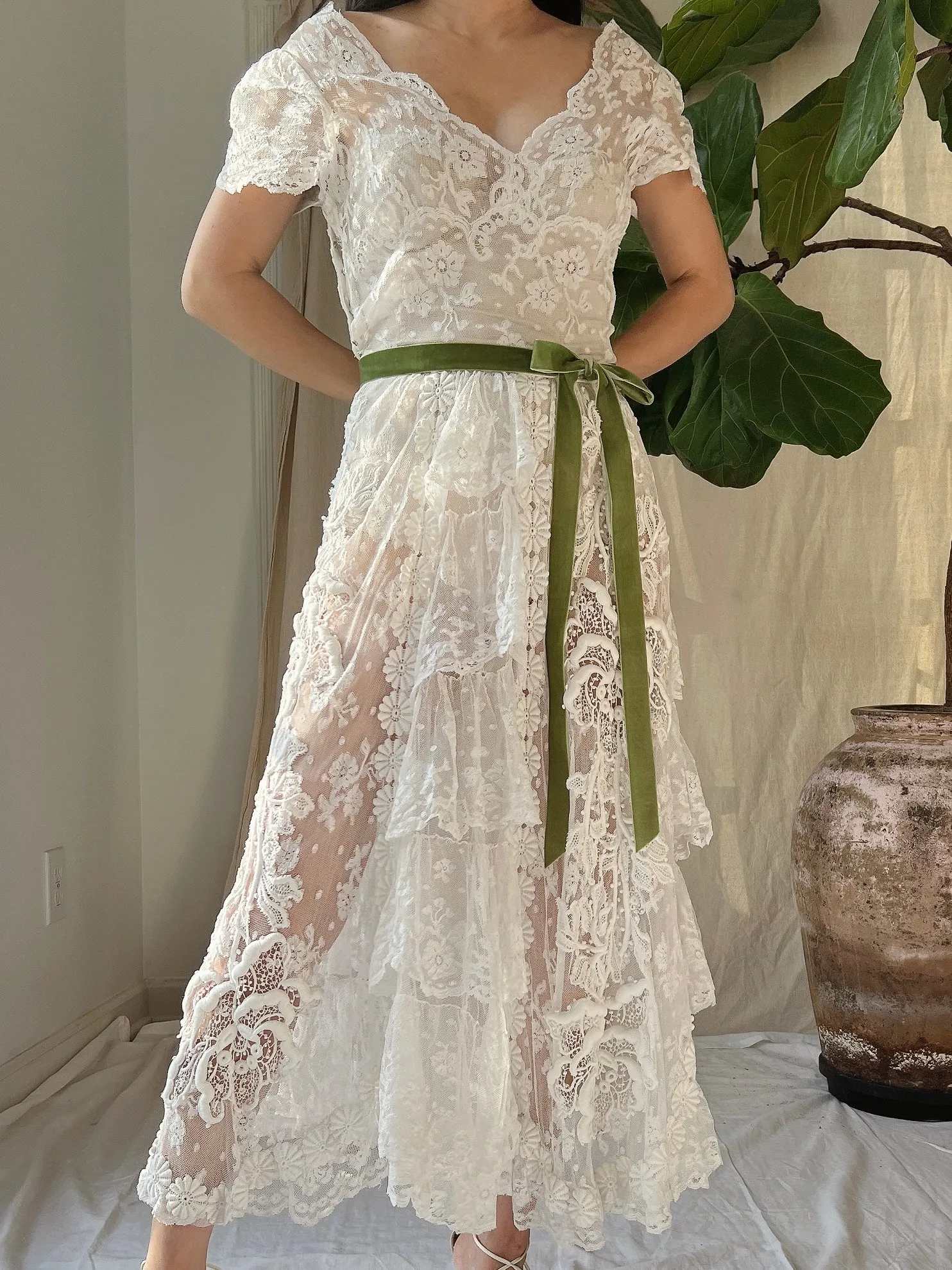 Rare Antique Mixed Lace Dress - XS