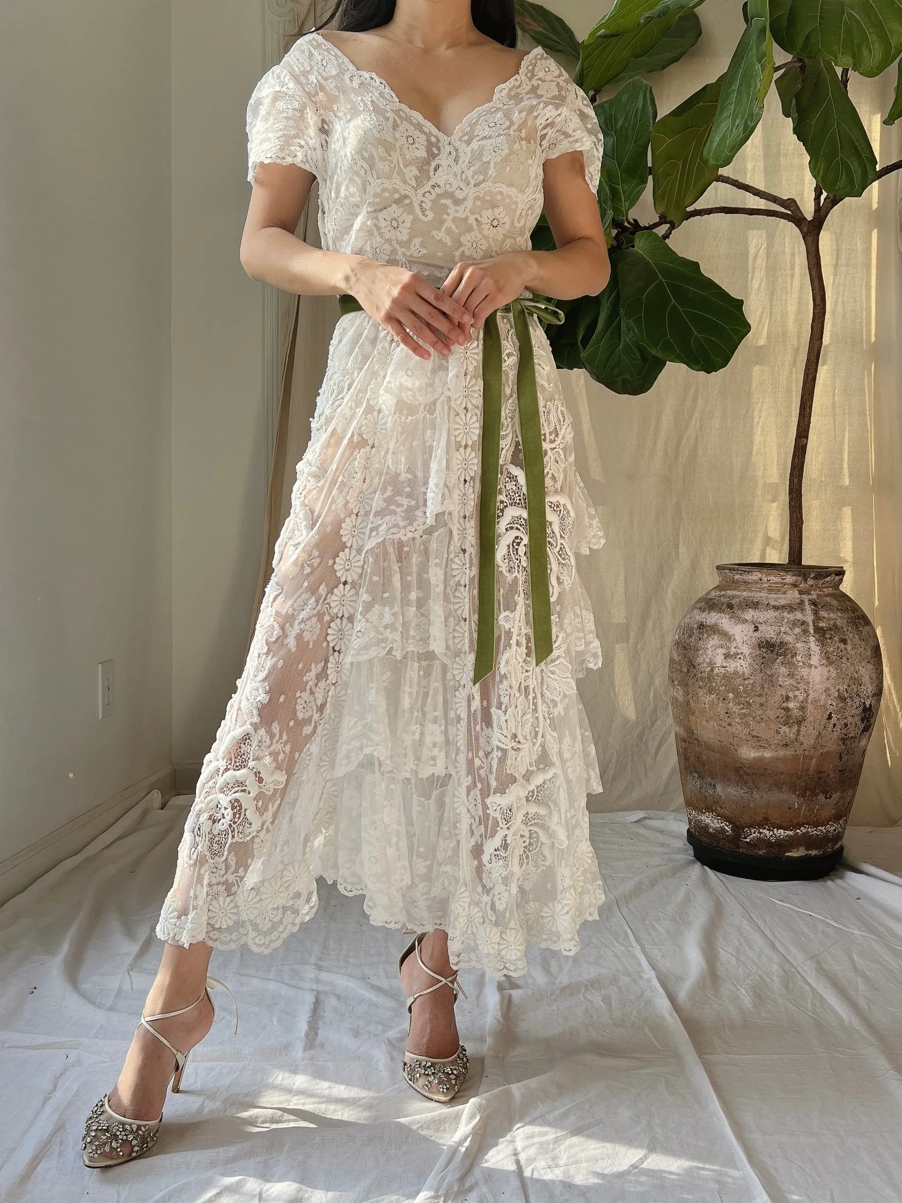 Rare Antique Mixed Lace Dress - XS