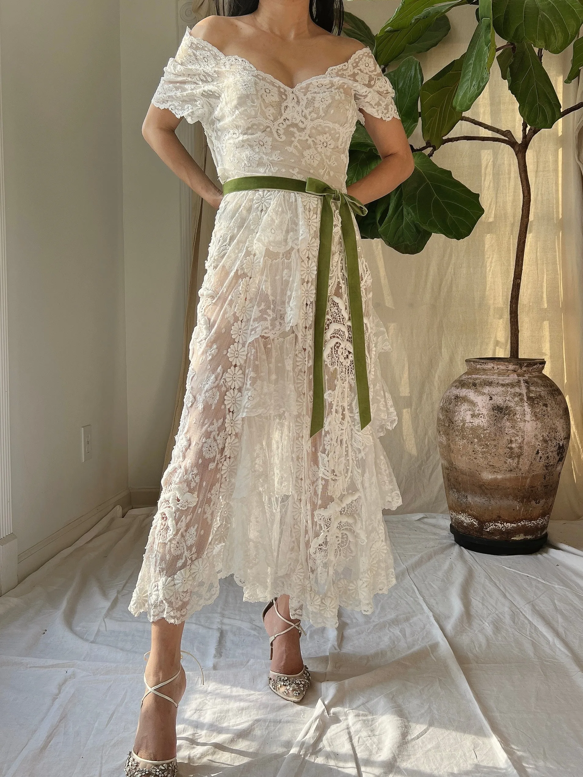 Rare Antique Mixed Lace Dress - XS
