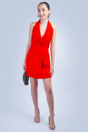 Red Halter Blazer Dress