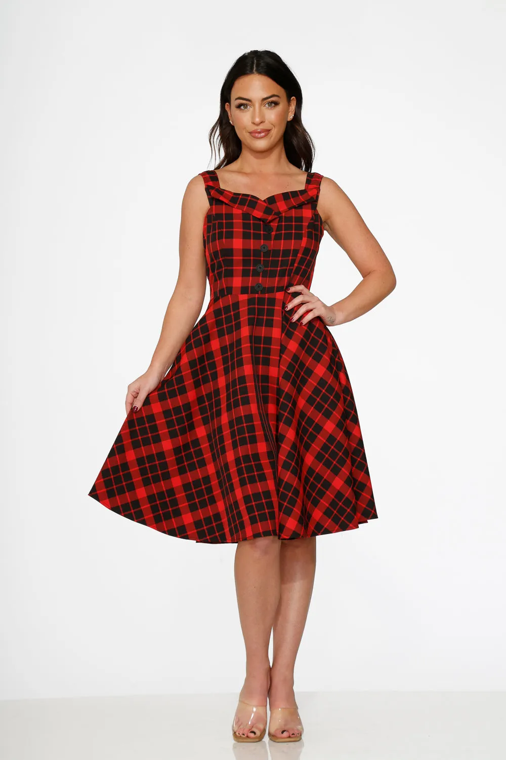 Red Plaid Swing Dress