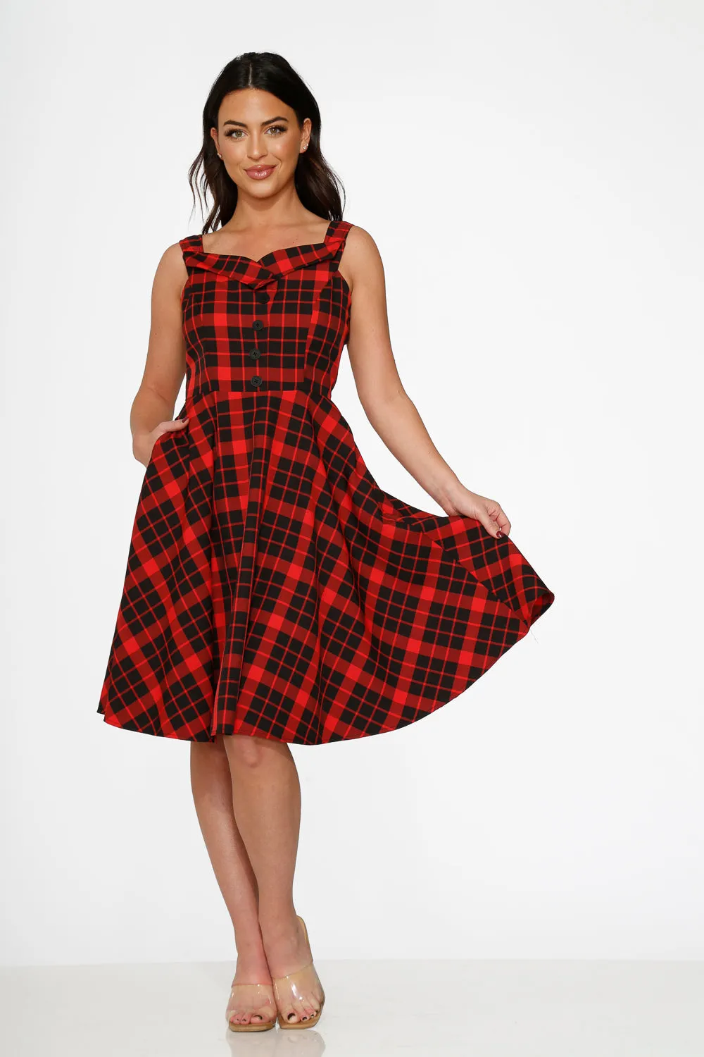 Red Plaid Swing Dress