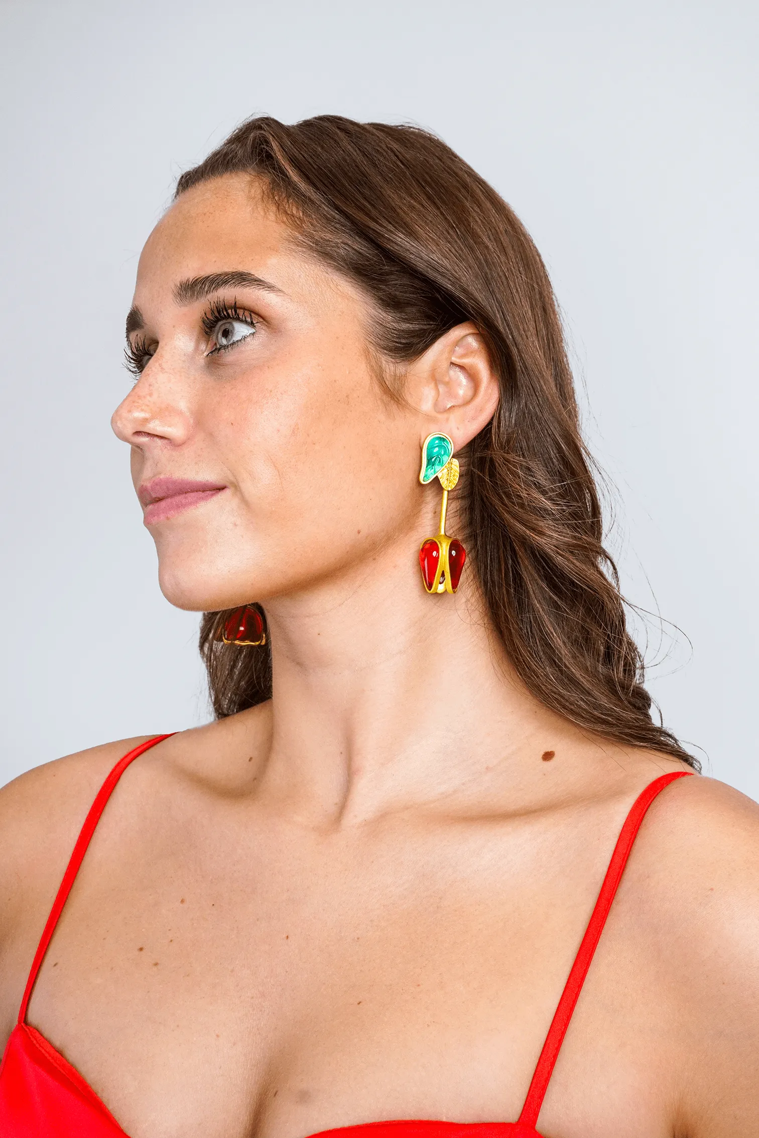 Red/Green Tulip  Resin Flower Earrings