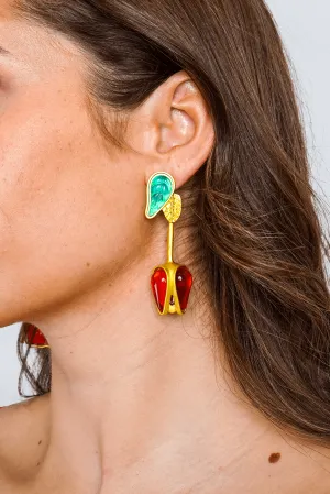 Red/Green Tulip  Resin Flower Earrings