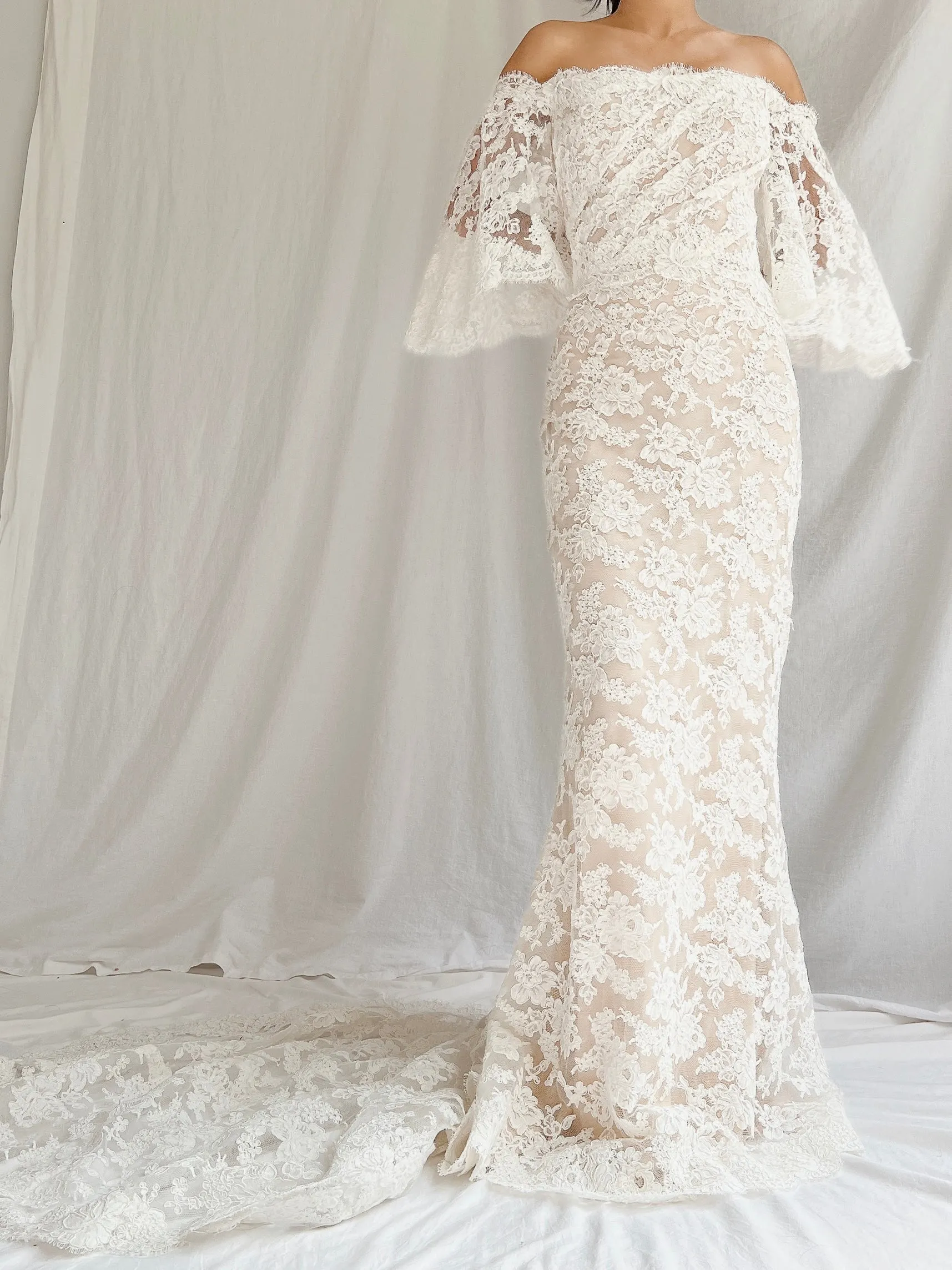 Reem Acra Lace Off-the-Shoulder Gown - S/6