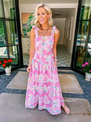 ROSE GARDEN PARTY LACE MIDI DRESS - PINK