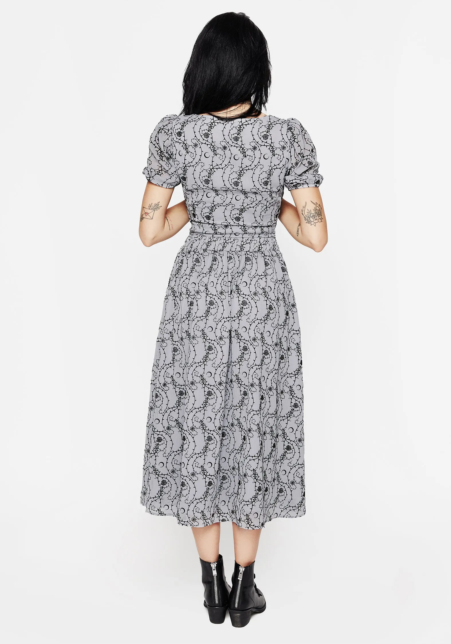 Rosethorn Flocked Velour Chiffon Ruffle Midi Skirt - Blue