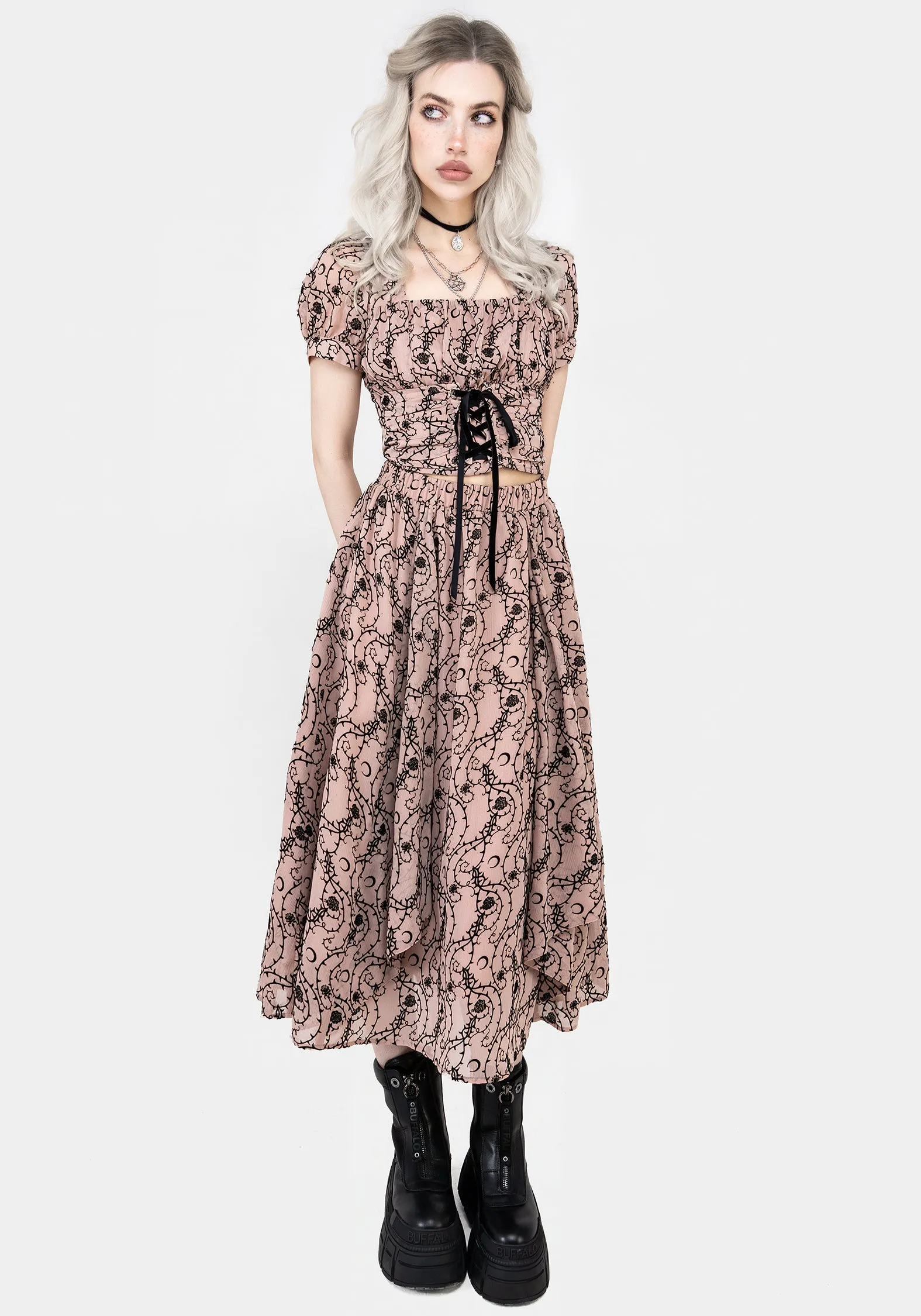 Rosethorn Ruffle Midi Skirt
