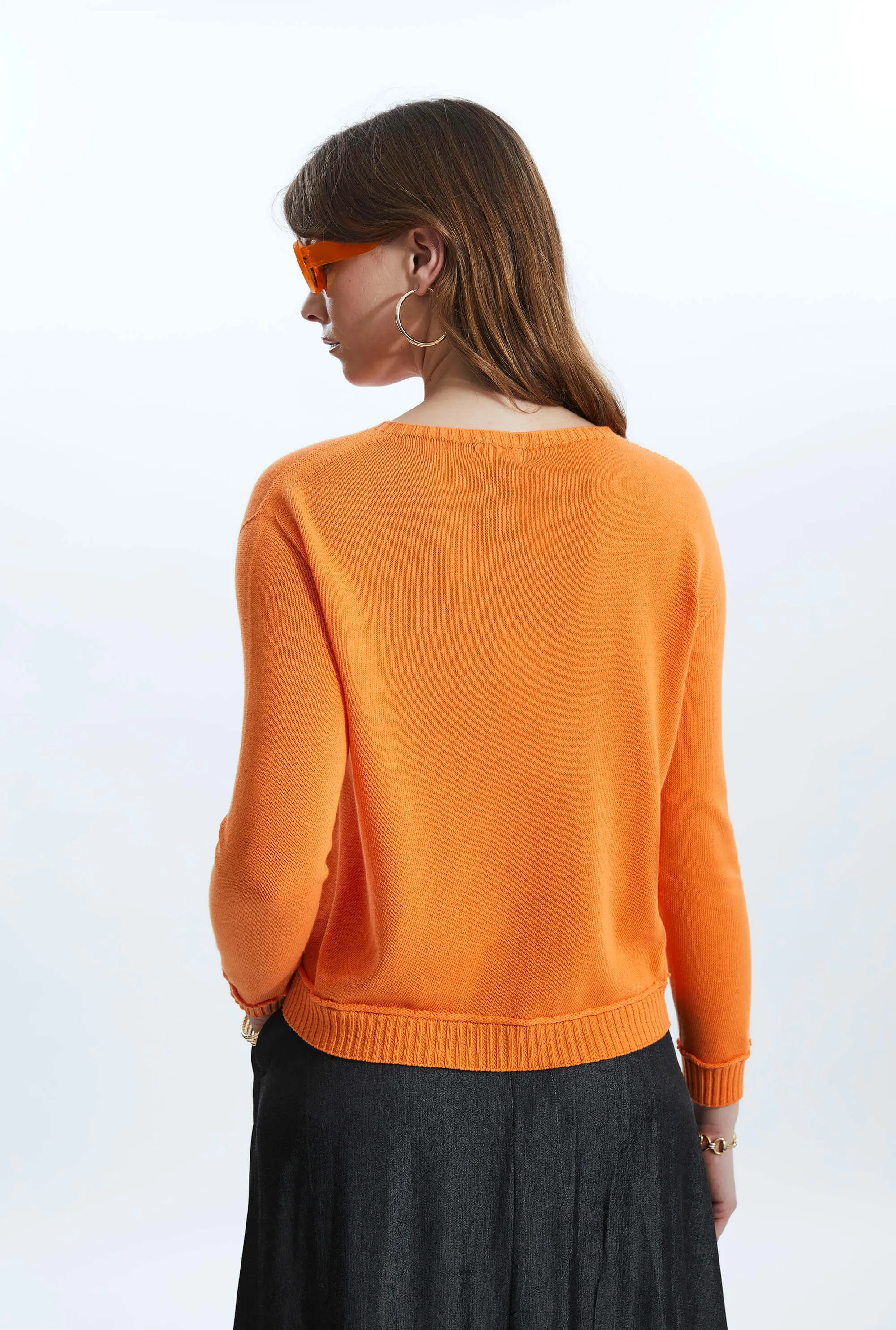 Scoop Neck Piped Edge Knit Orange