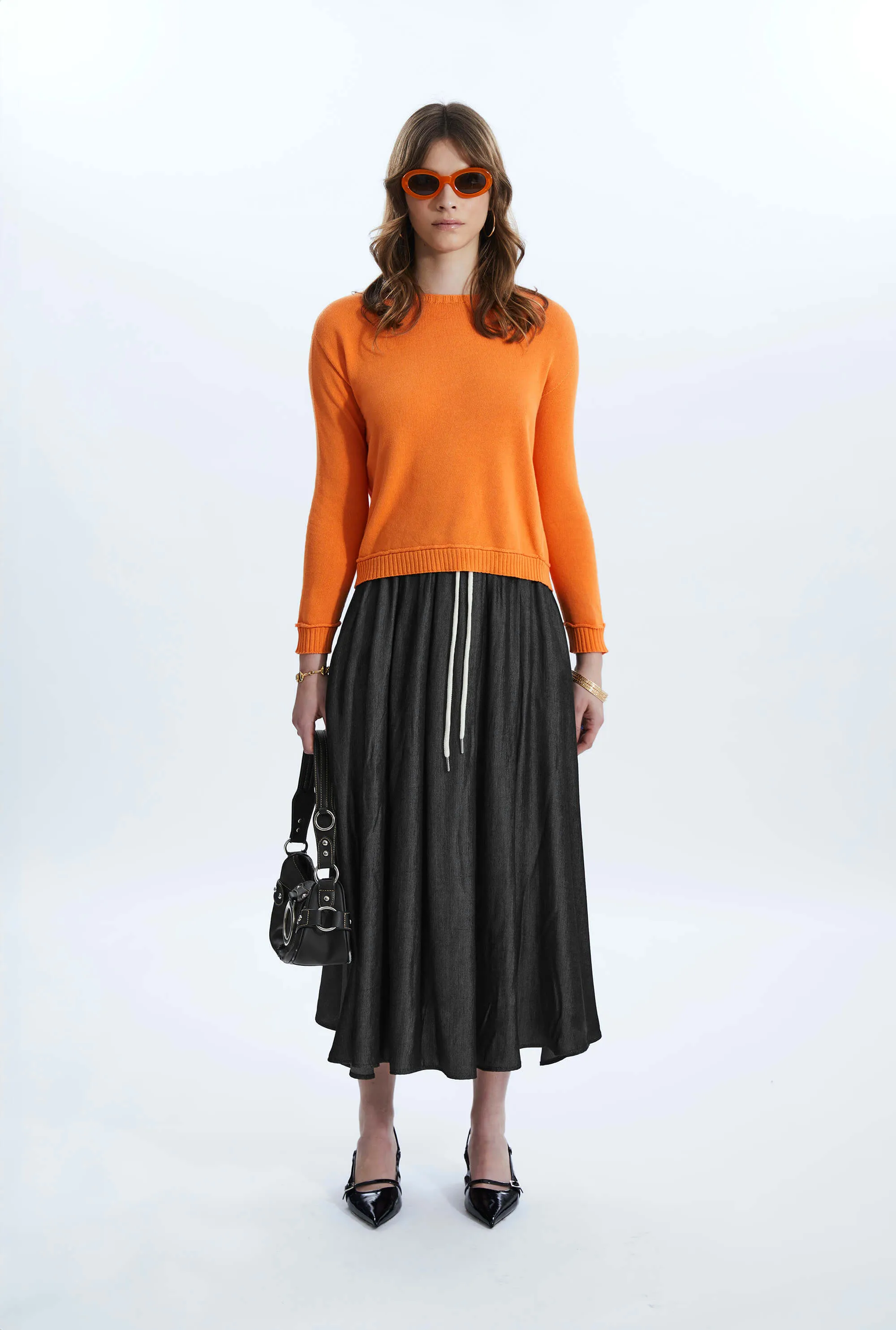 Scoop Neck Piped Edge Knit Orange