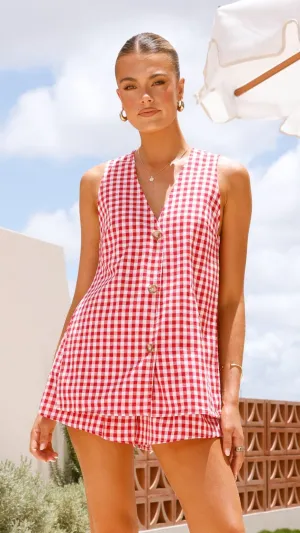 Selma Vest and Shorts Set - Red Gingham