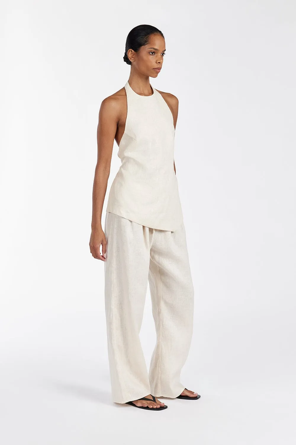 SERENA CREAM LINEN HALTER TOP
