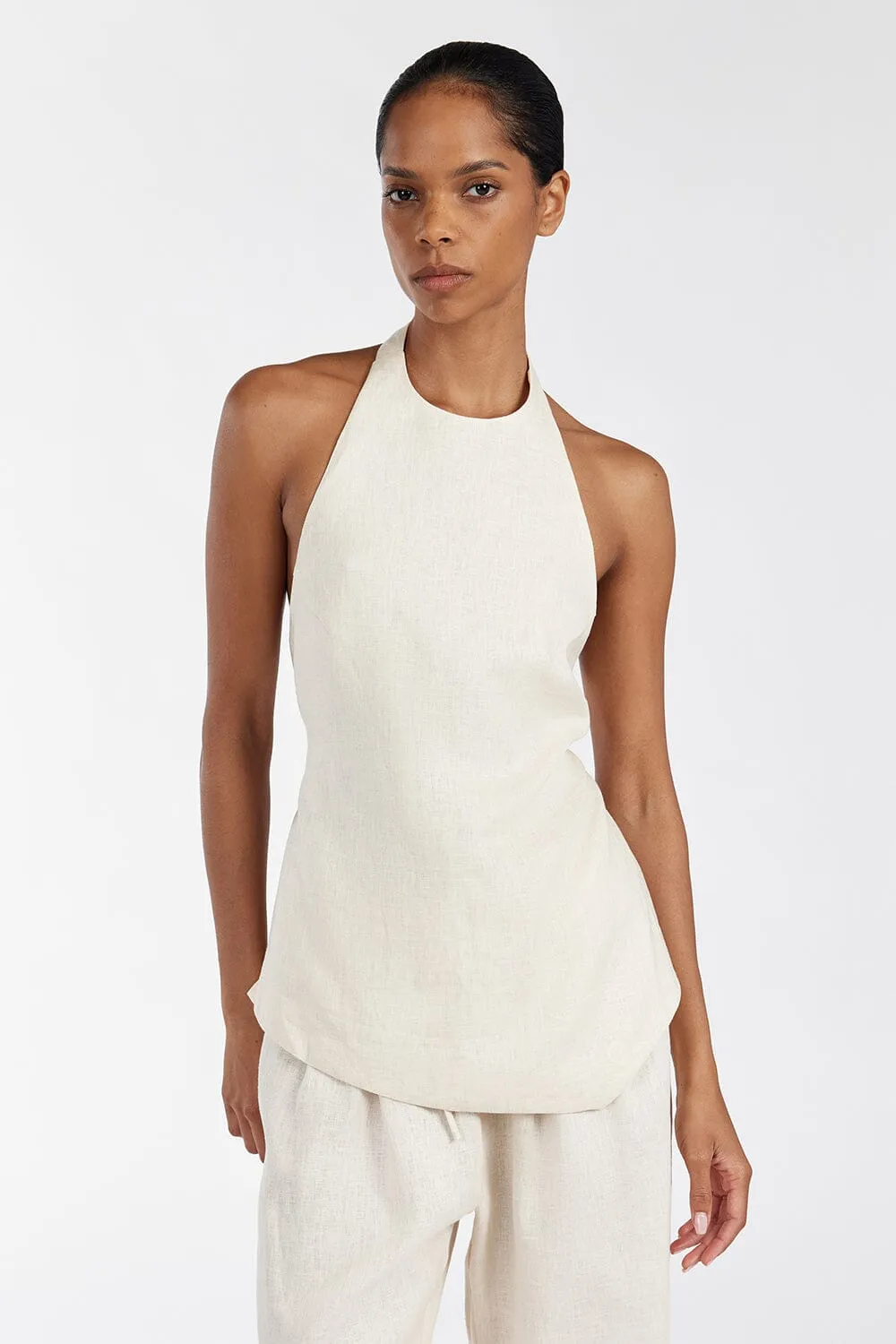 SERENA CREAM LINEN HALTER TOP