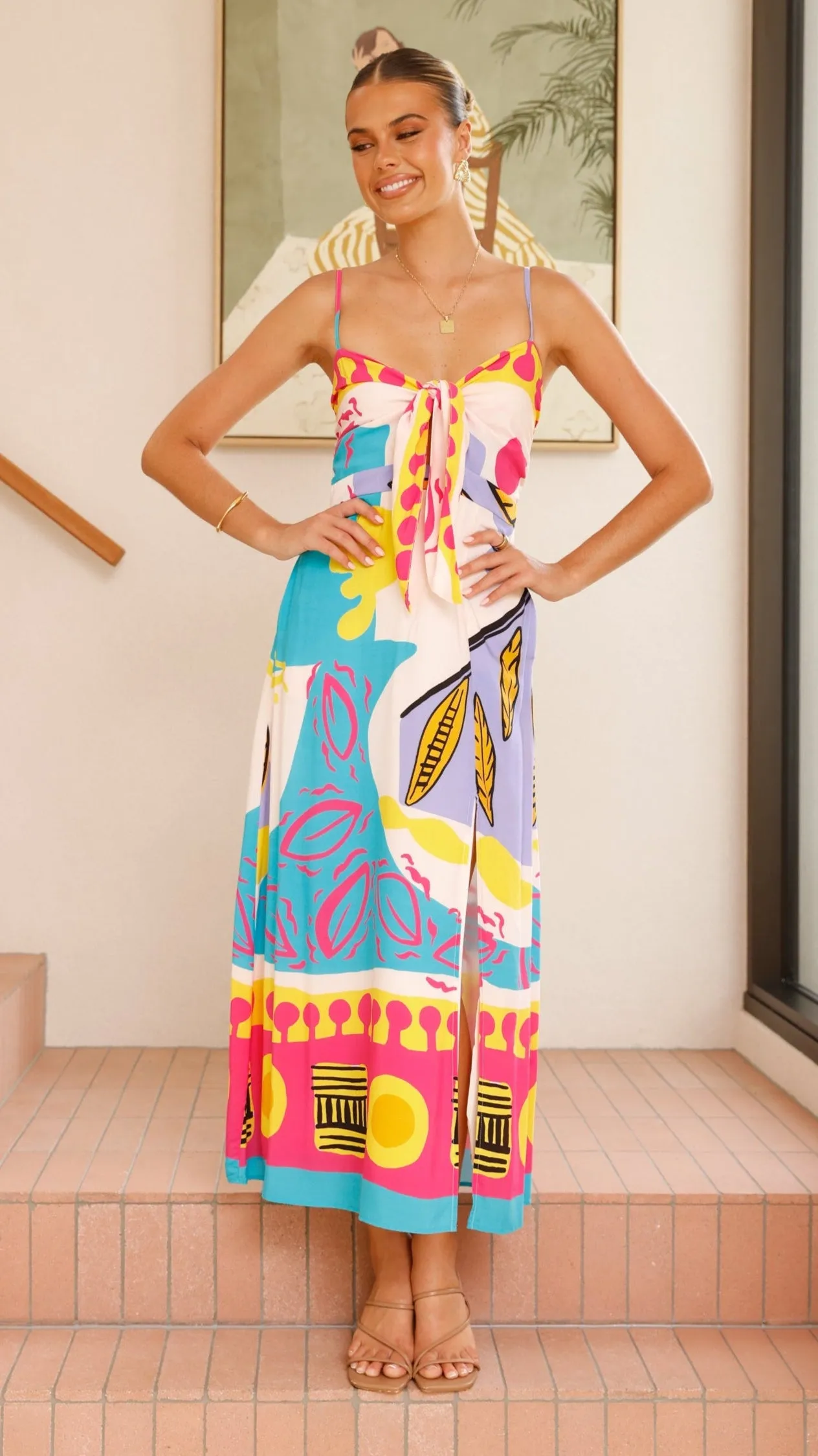 Shahar Maxi Dress - Pink Print