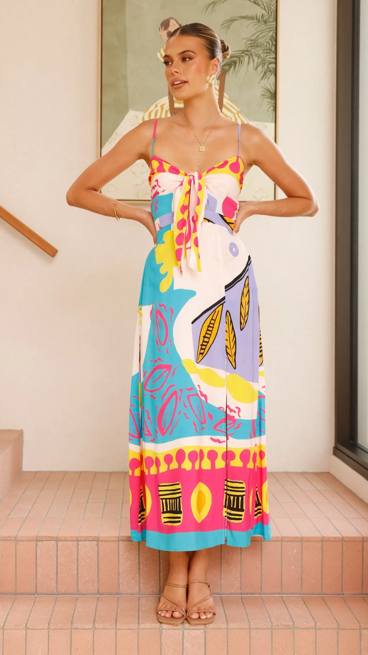Shahar Maxi Dress - Pink Print