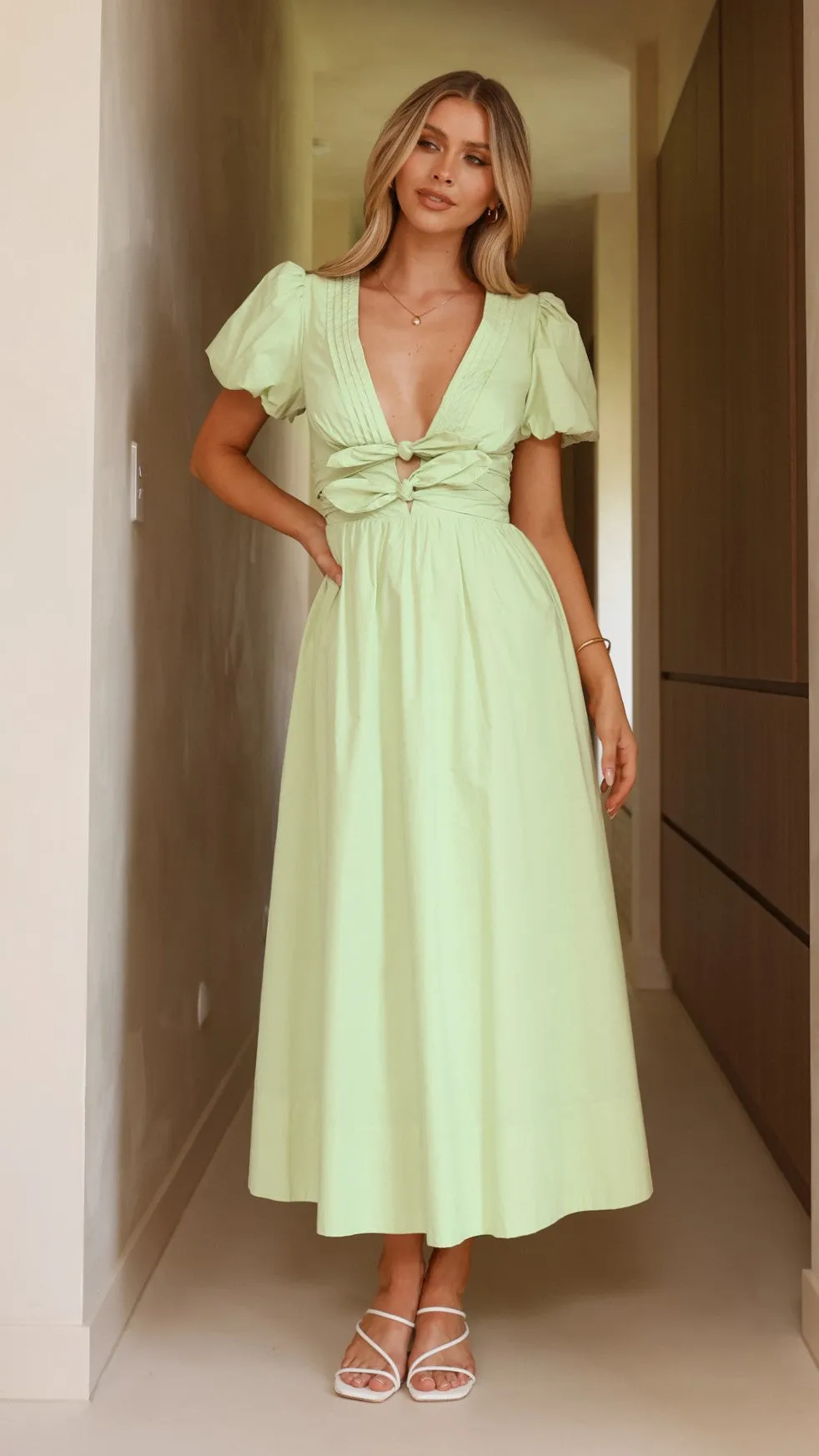 Sharni Bow Midi Dress - Mint