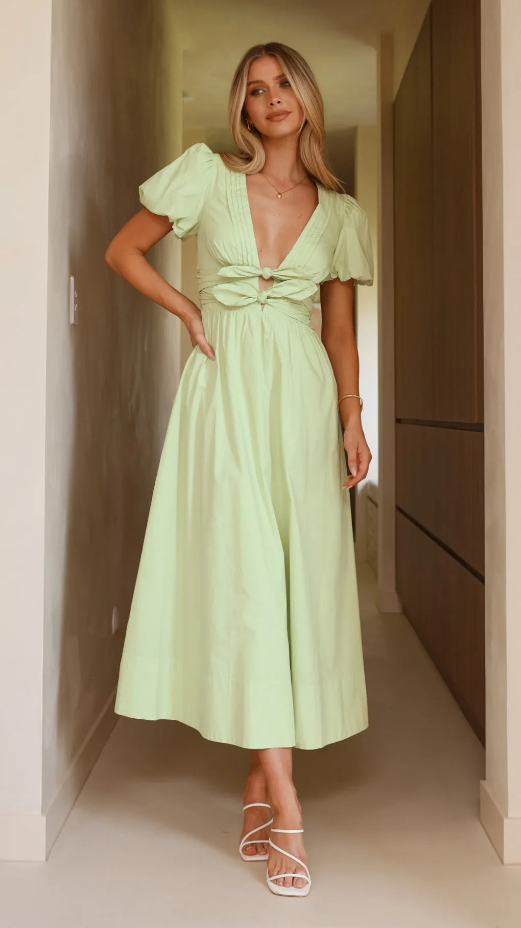 Sharni Bow Midi Dress - Mint