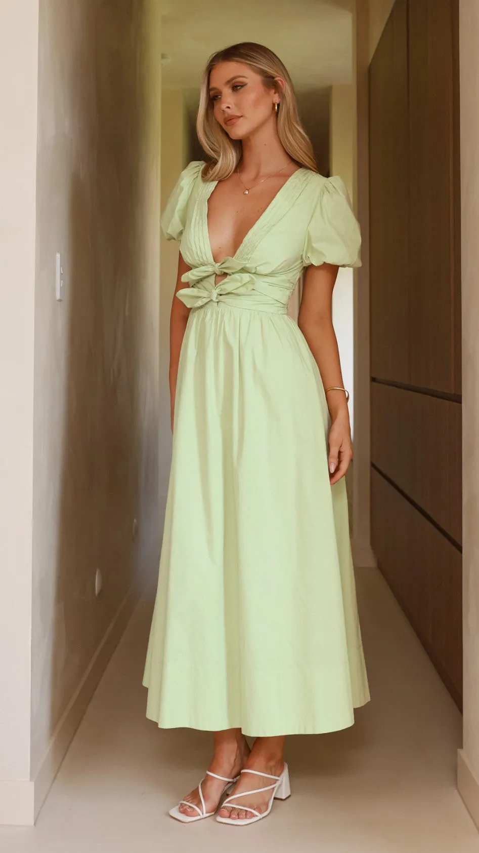 Sharni Bow Midi Dress - Mint