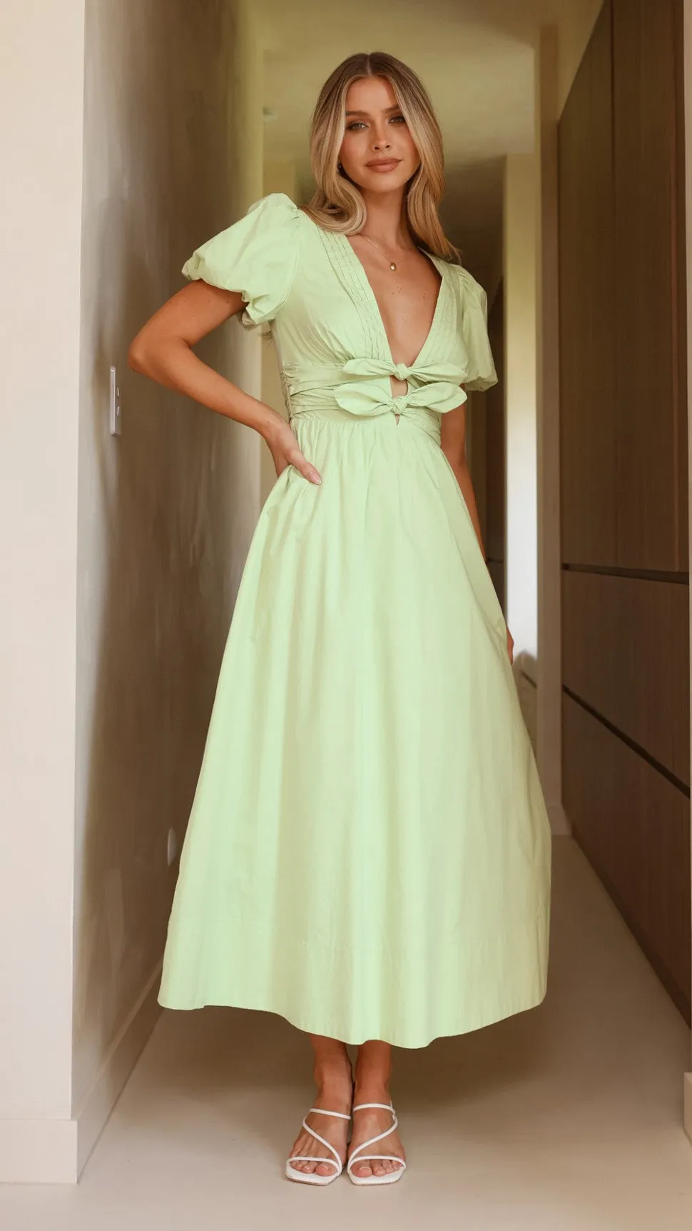Sharni Bow Midi Dress - Mint