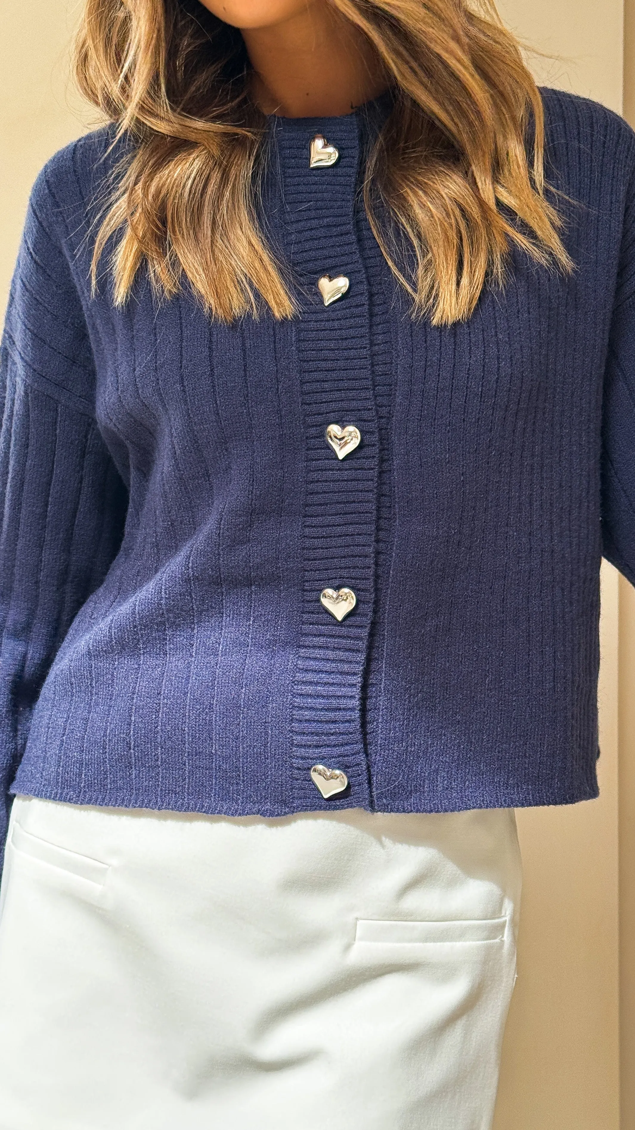 Shayna Heart Cardigan - Navy