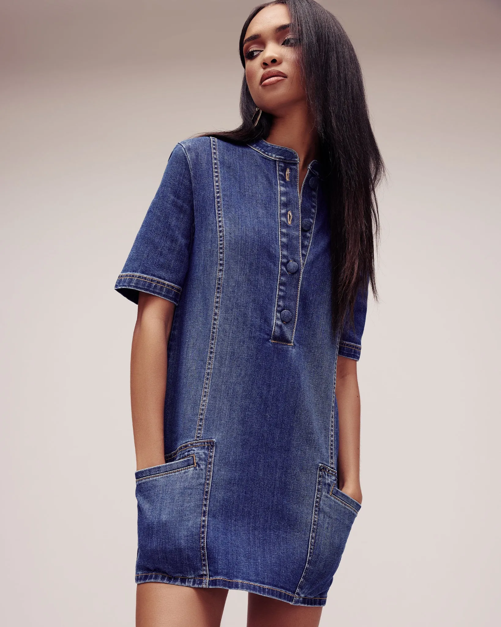 Skylar Short Sleeve Denim Mini Dress