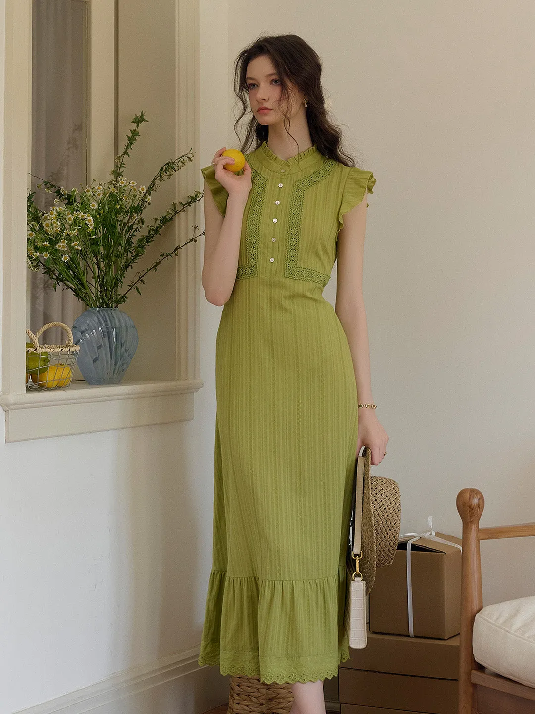 Soraya Stand Collar Ruffle Sleeve Dress