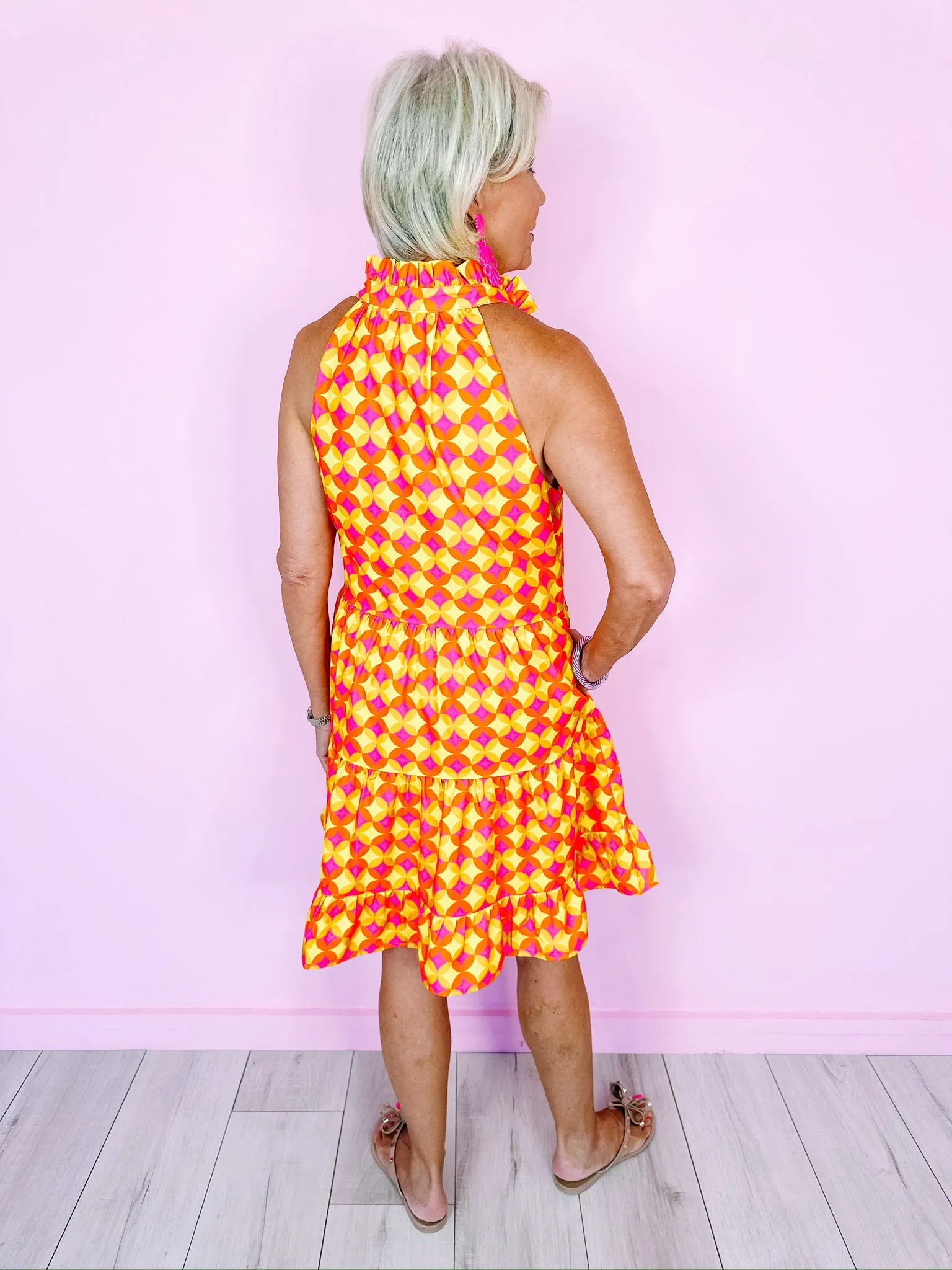 SPARKLY ORBS TIERED DRESS - YELLOW
