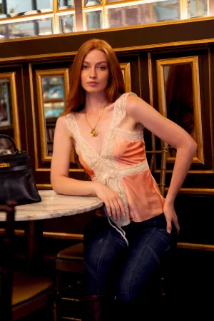 Stephanie Silk and Lace Cami - Coral