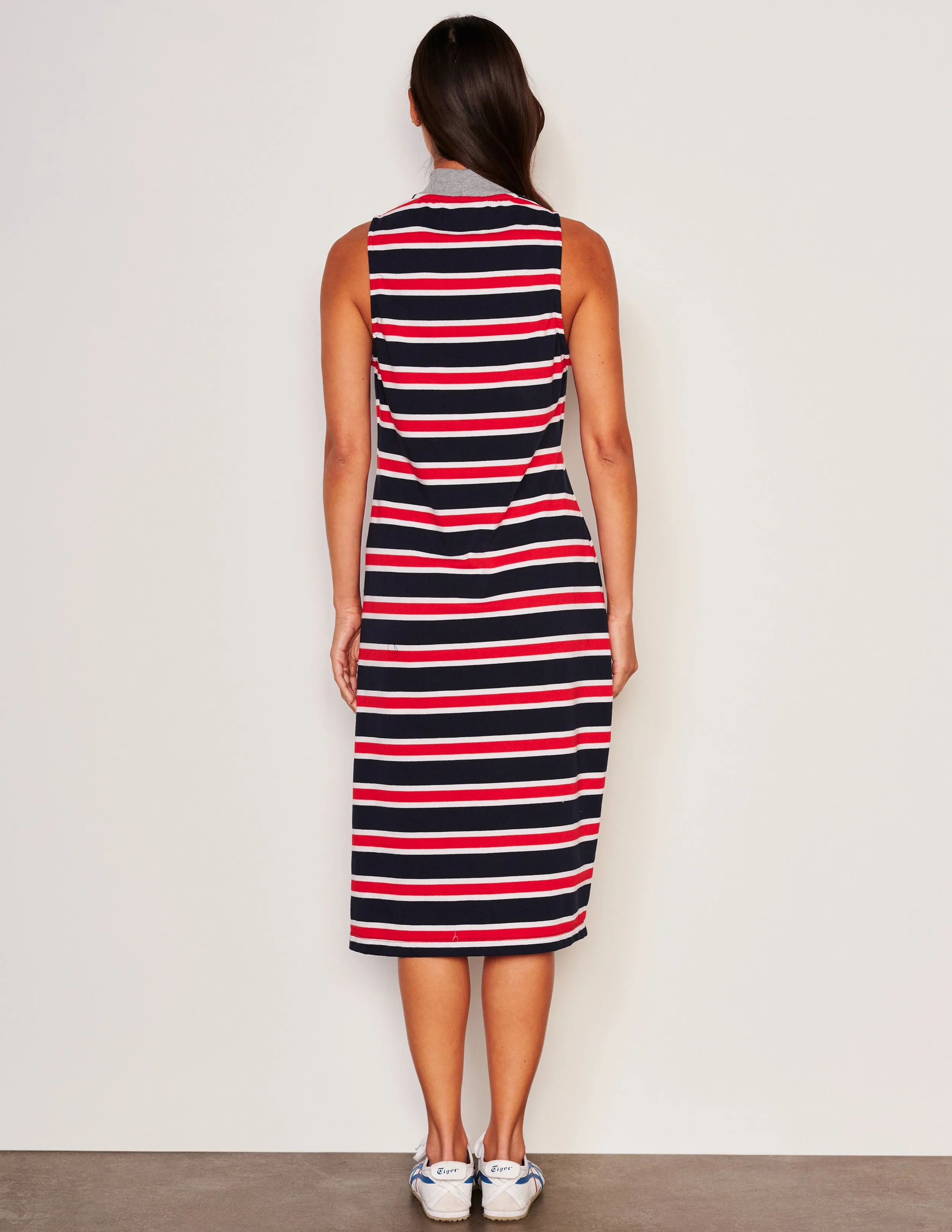 Sundry Midi Mock Neck Sleeveless Dress in Flare Red