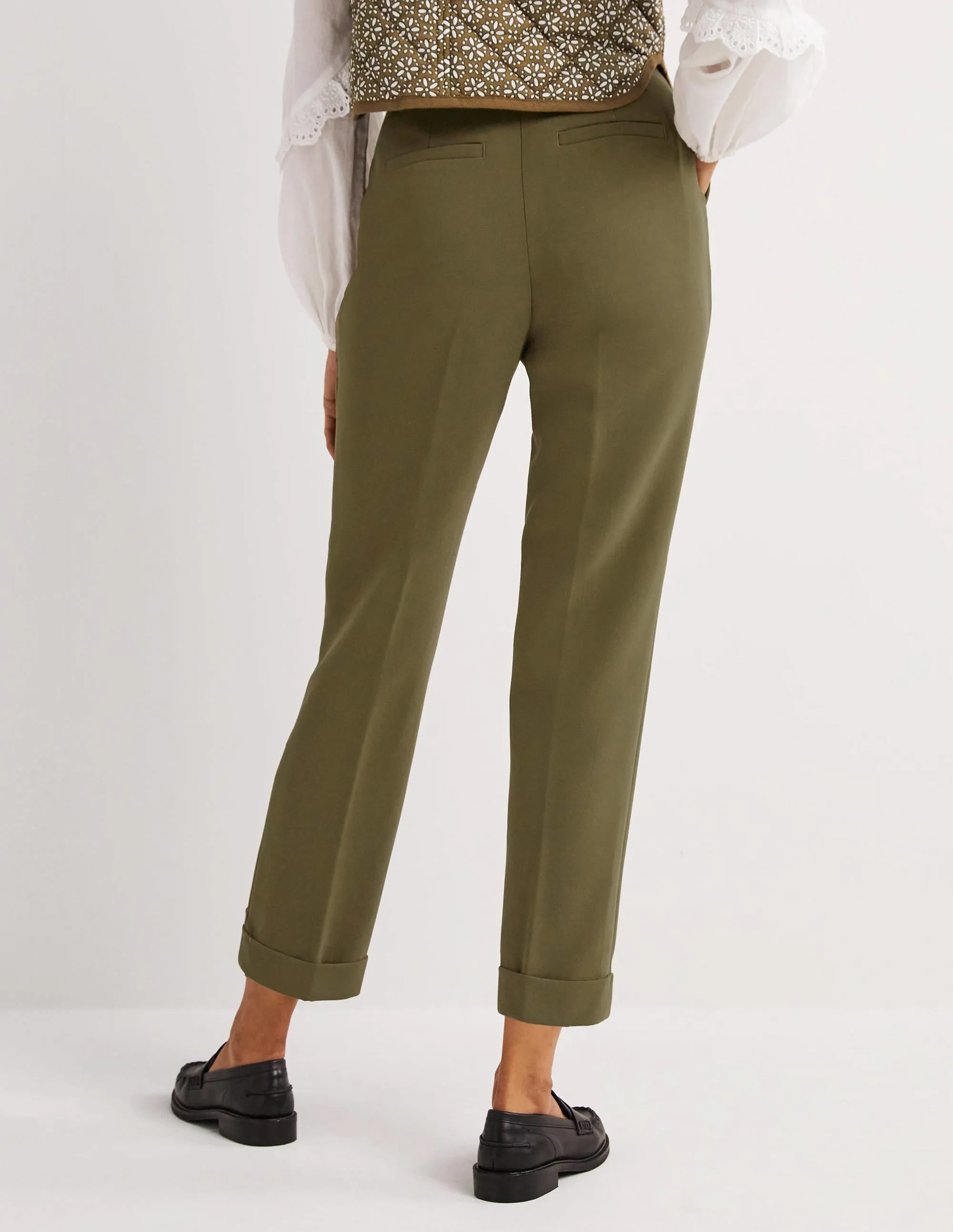 Tailored Turn Up Trousers-Basil Green