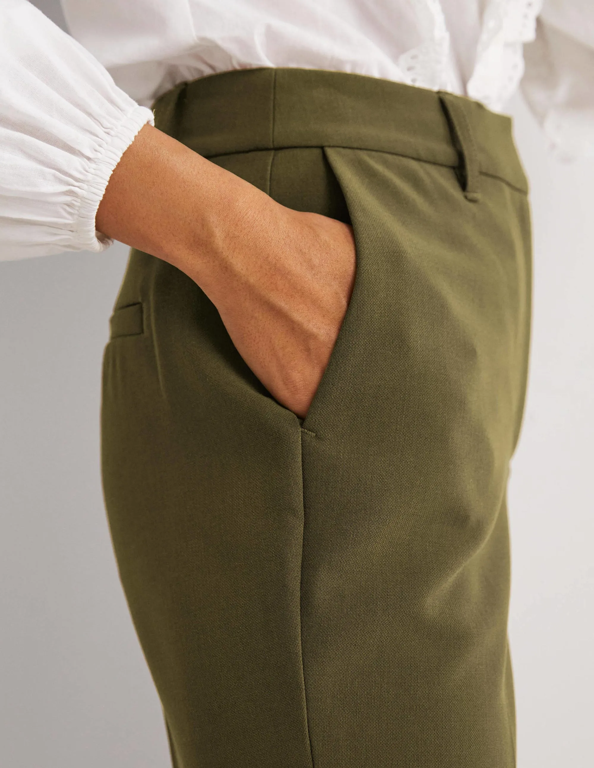 Tailored Turn Up Trousers-Basil Green