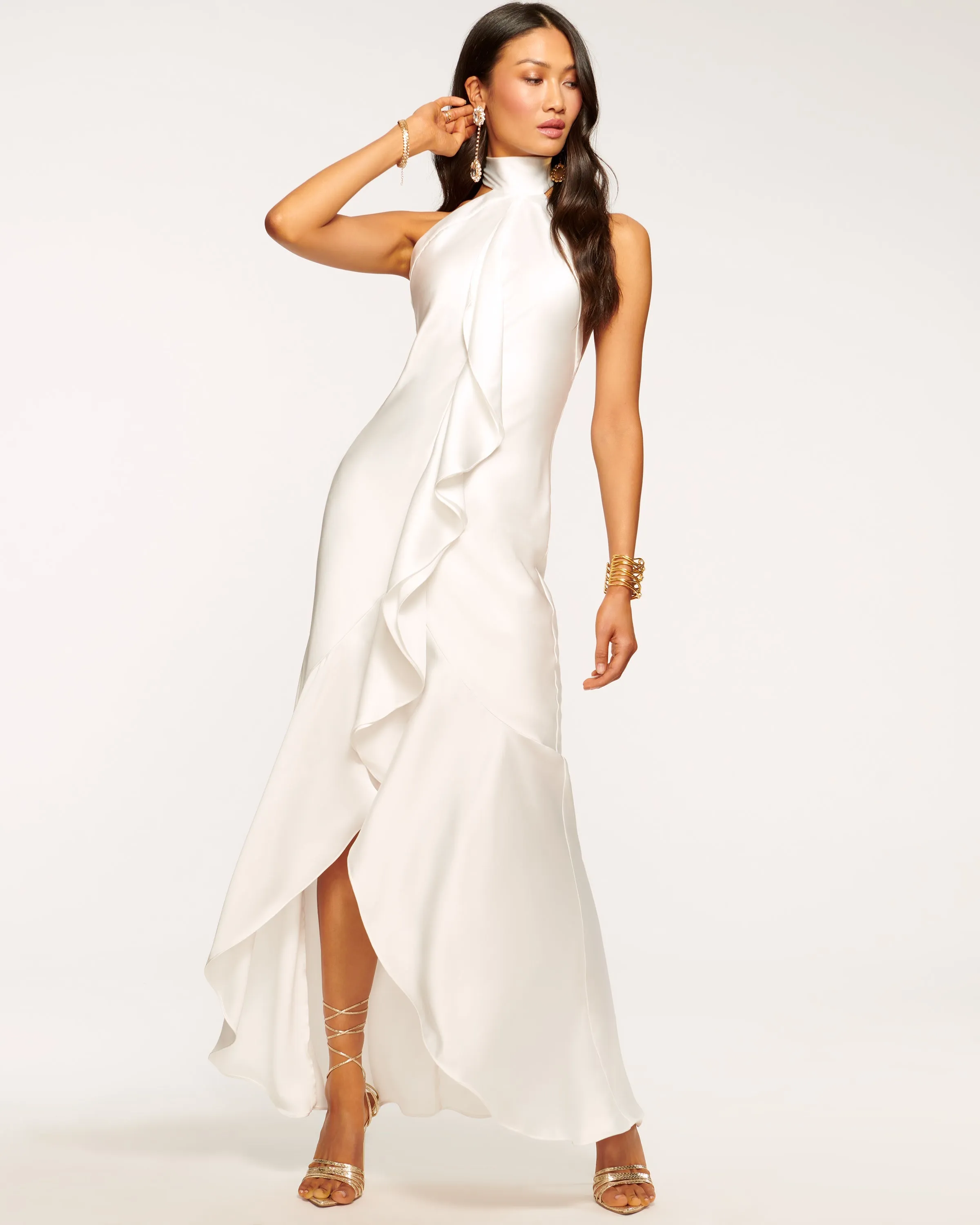 Tera Ruffled Halter Gown