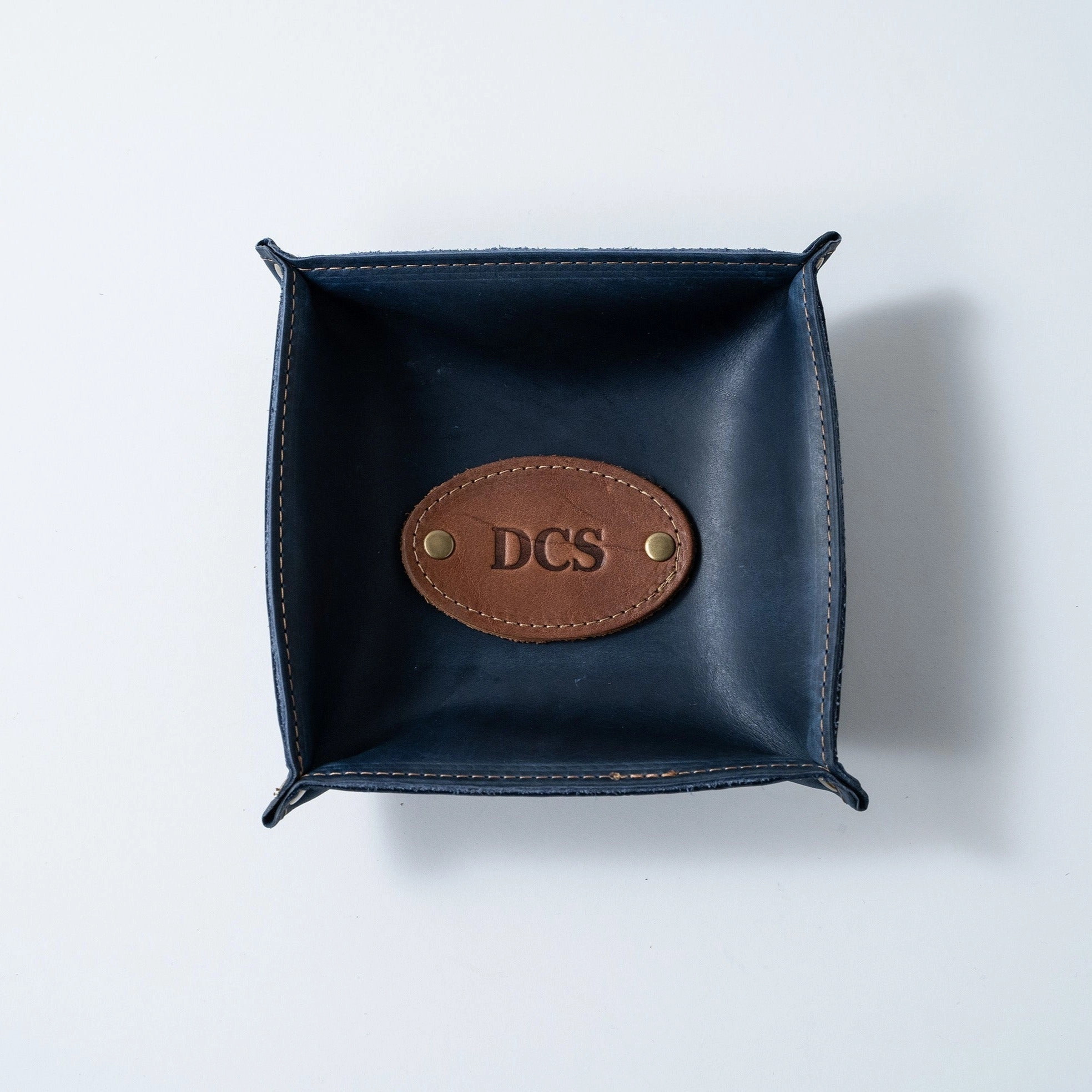 The Monticello Fine Leather Personalized Desk Valet Caddy Tray for Dresser or Office Gift