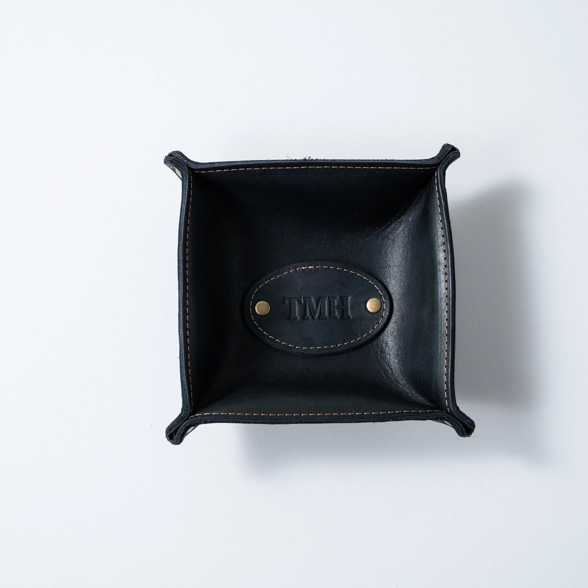The Monticello Fine Leather Personalized Desk Valet Caddy Tray for Dresser or Office Gift