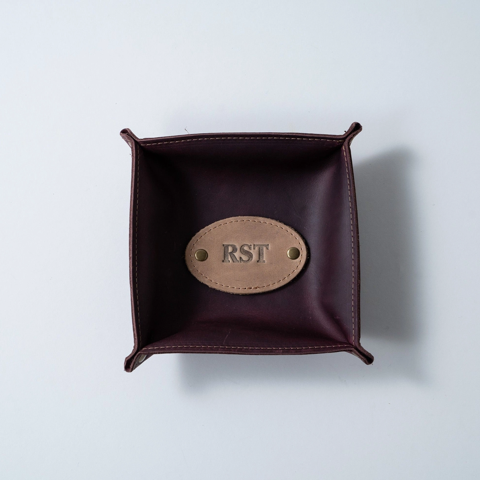 The Monticello Fine Leather Personalized Desk Valet Caddy Tray for Dresser or Office Gift