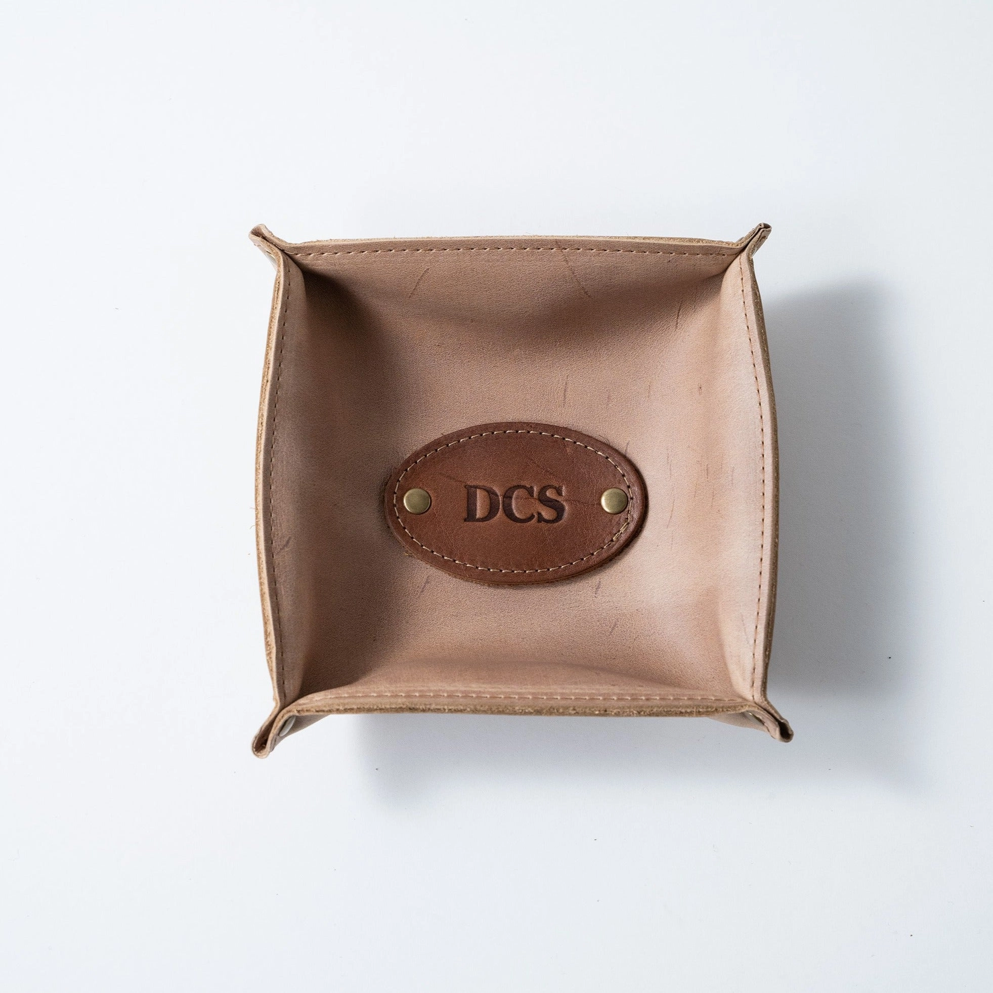 The Monticello Fine Leather Personalized Desk Valet Caddy Tray for Dresser or Office Gift