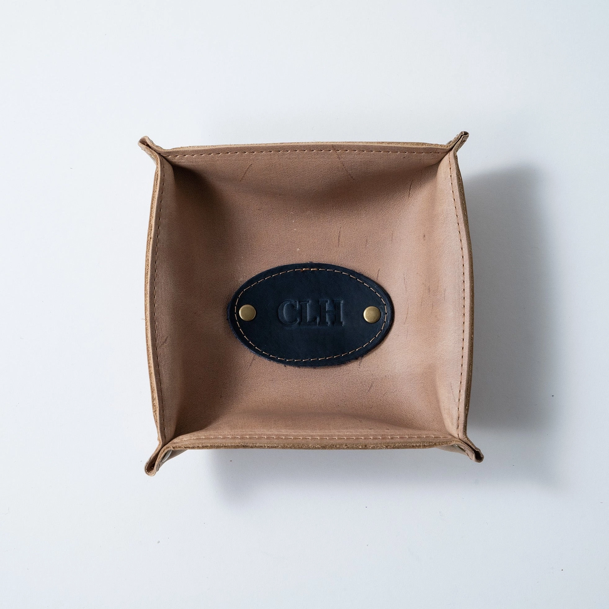 The Monticello Fine Leather Personalized Desk Valet Caddy Tray for Dresser or Office Gift