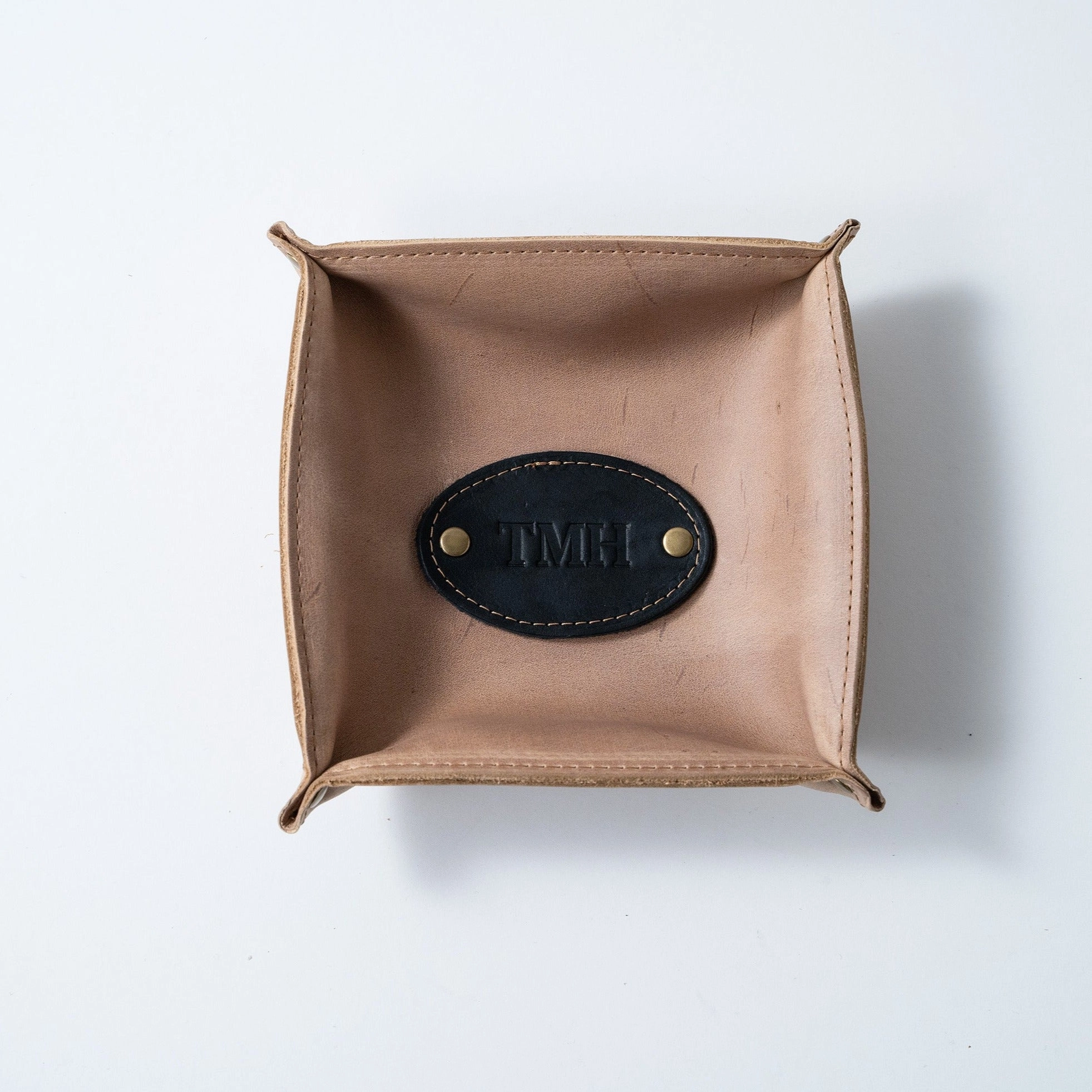 The Monticello Fine Leather Personalized Desk Valet Caddy Tray for Dresser or Office Gift
