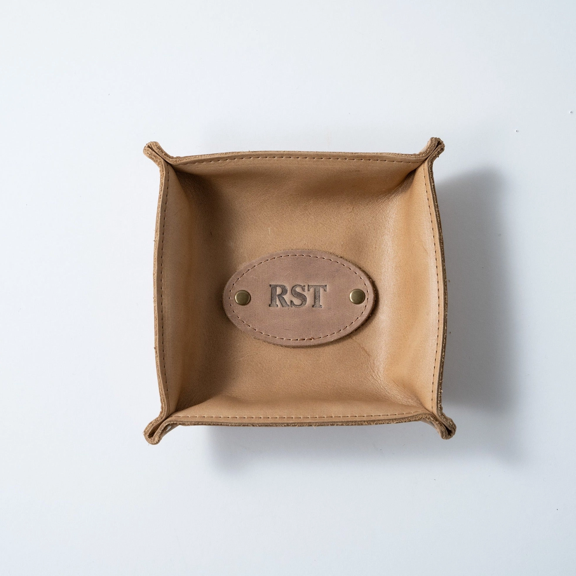 The Monticello Fine Leather Personalized Desk Valet Caddy Tray for Dresser or Office Gift