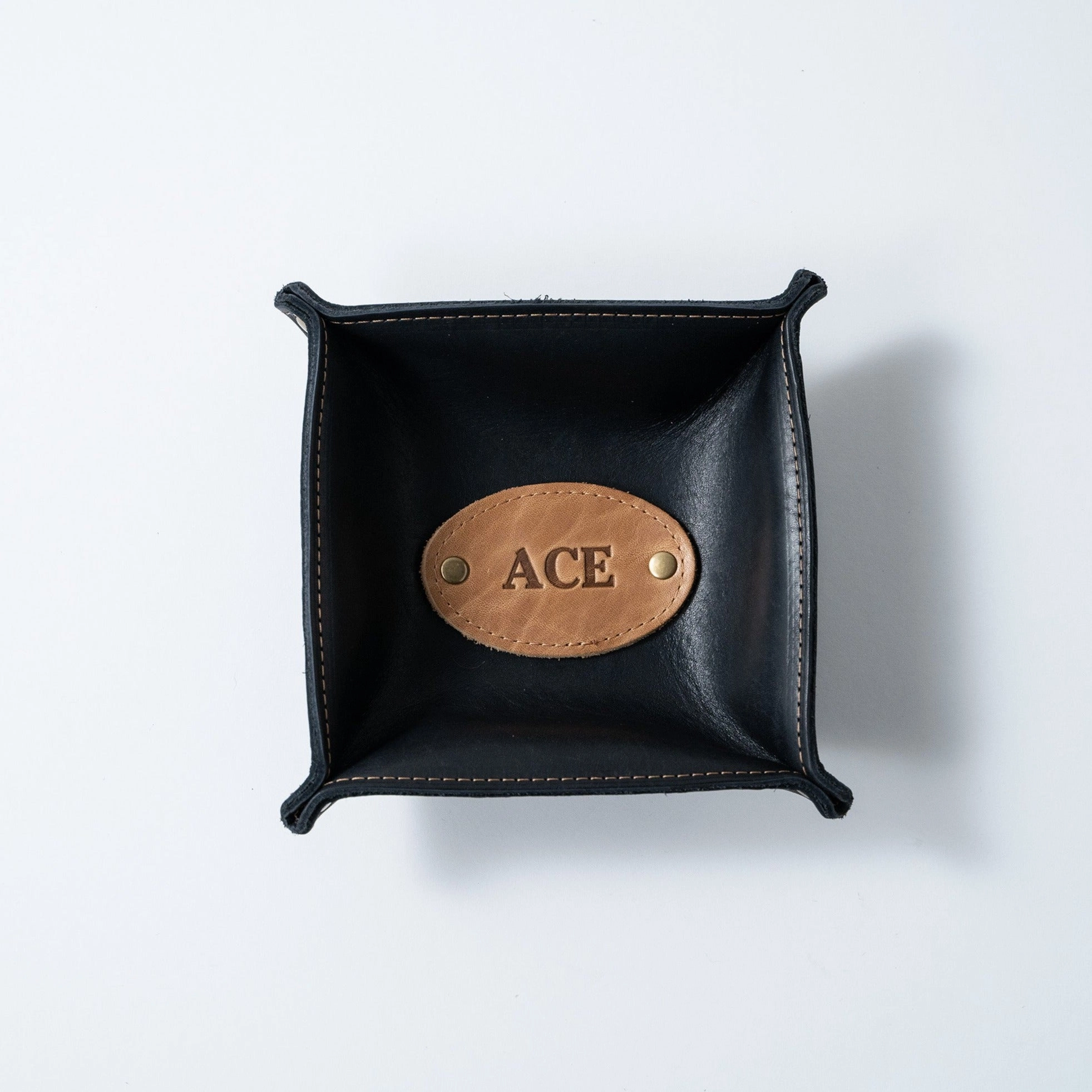 The Monticello Fine Leather Personalized Desk Valet Caddy Tray for Dresser or Office Gift