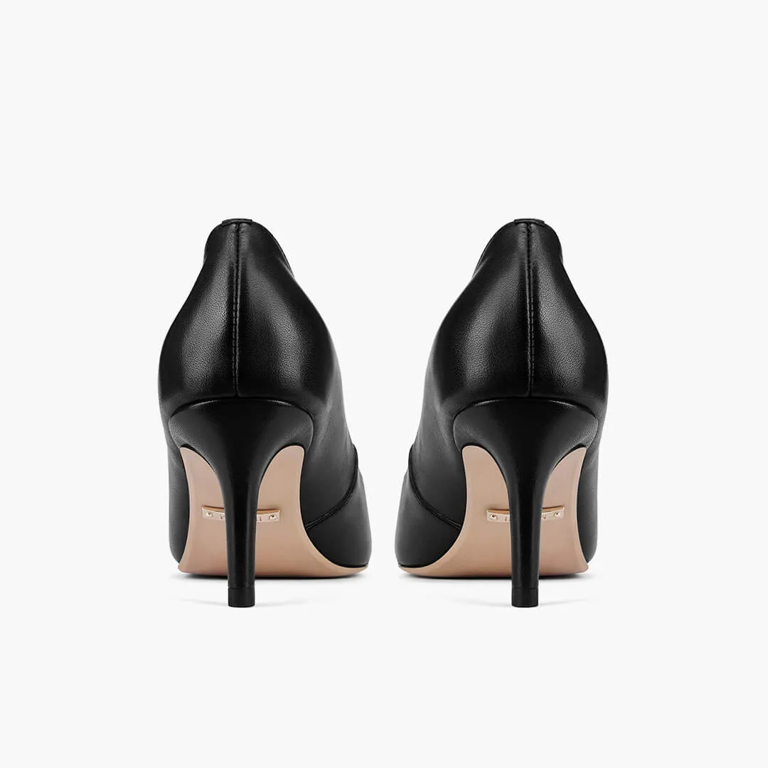 *TIA BLACK LEATHER - kitten heels