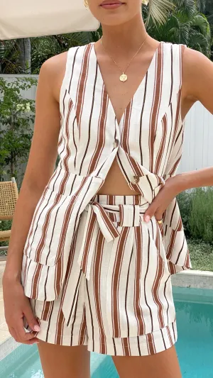 Varian Button Vest - Tan Stripe