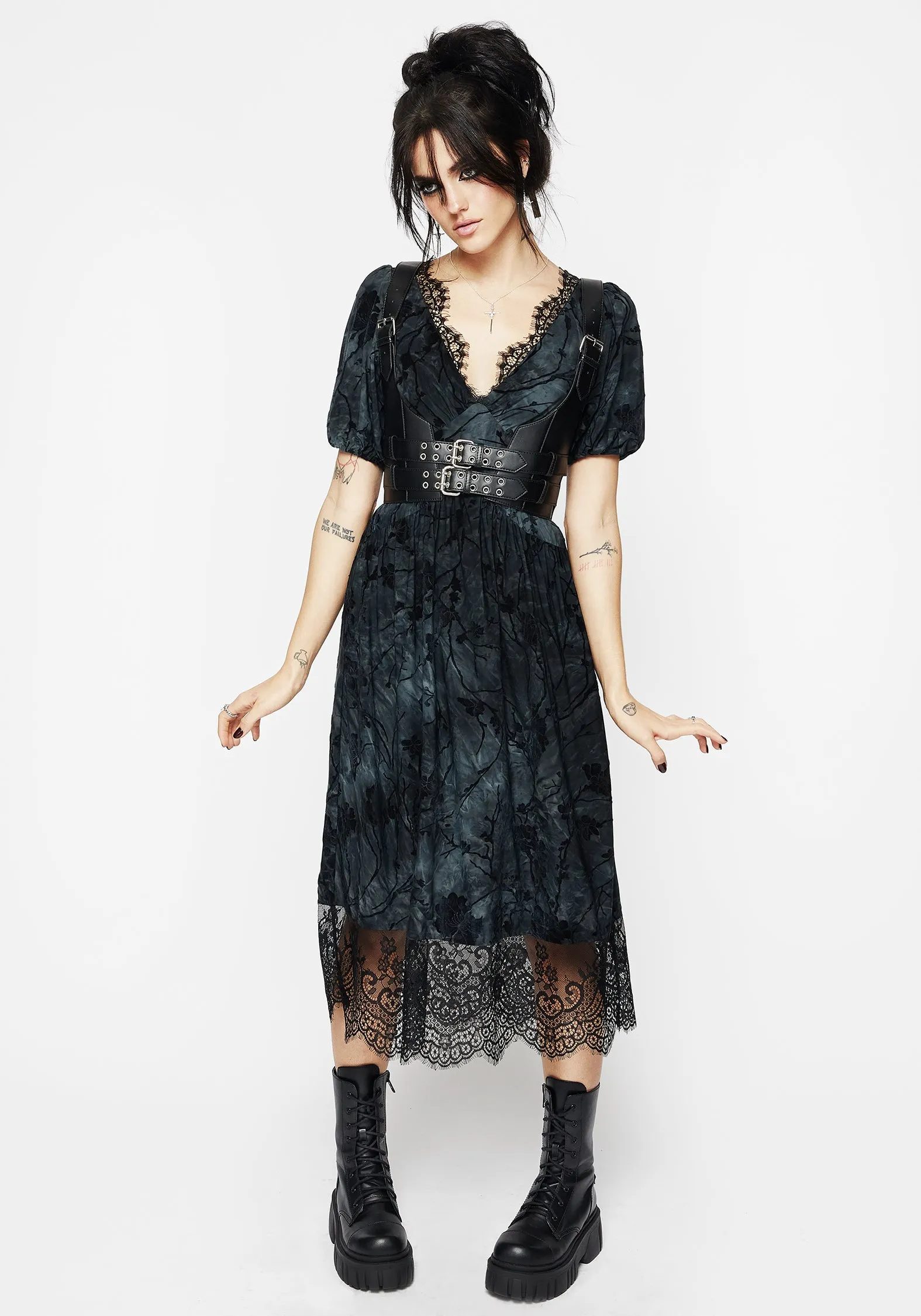 Vice Lace Trim Velour Midi Dress