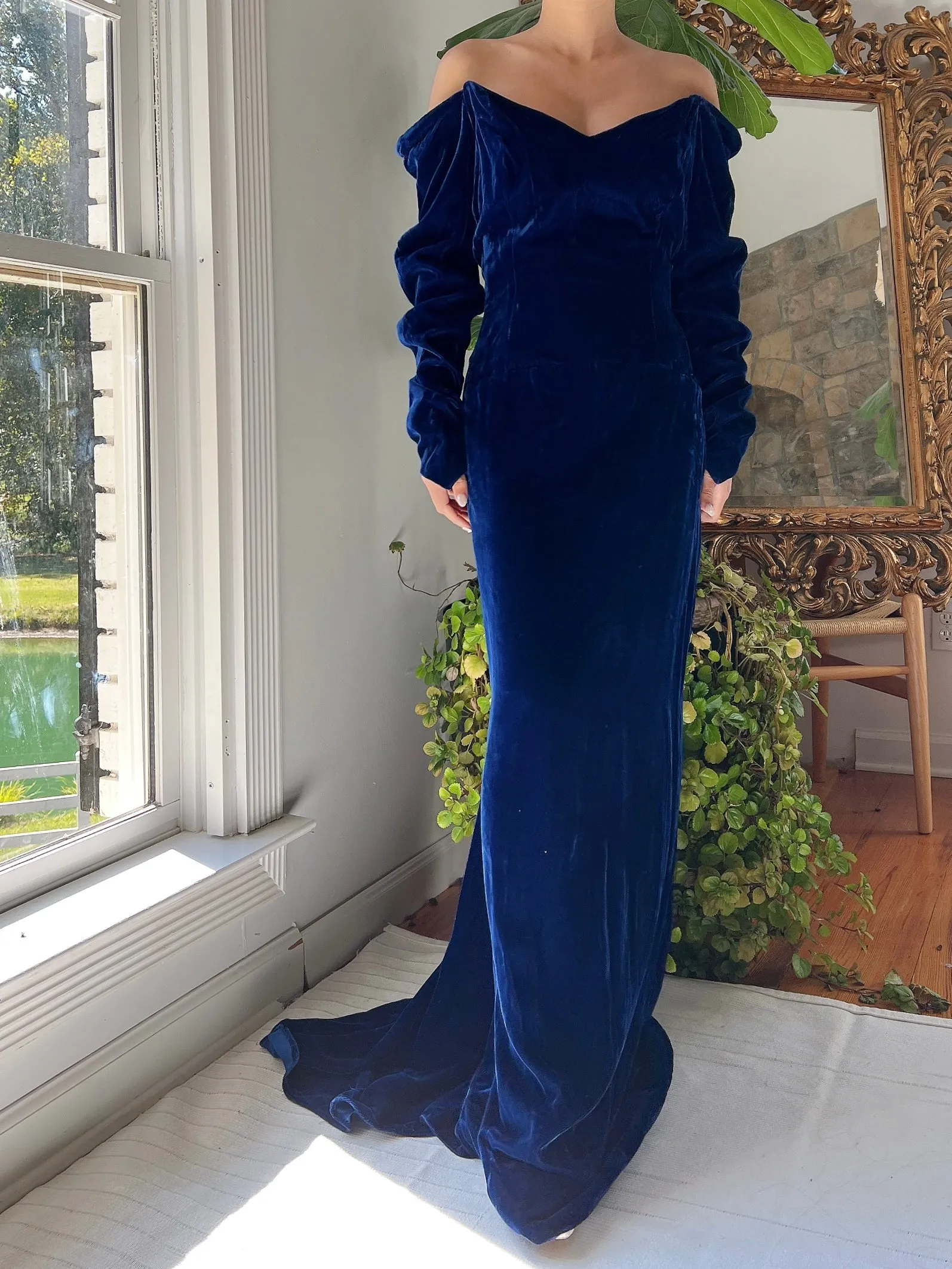 Vintage 1980s Velvet Off-Shoulder Gown - S/M